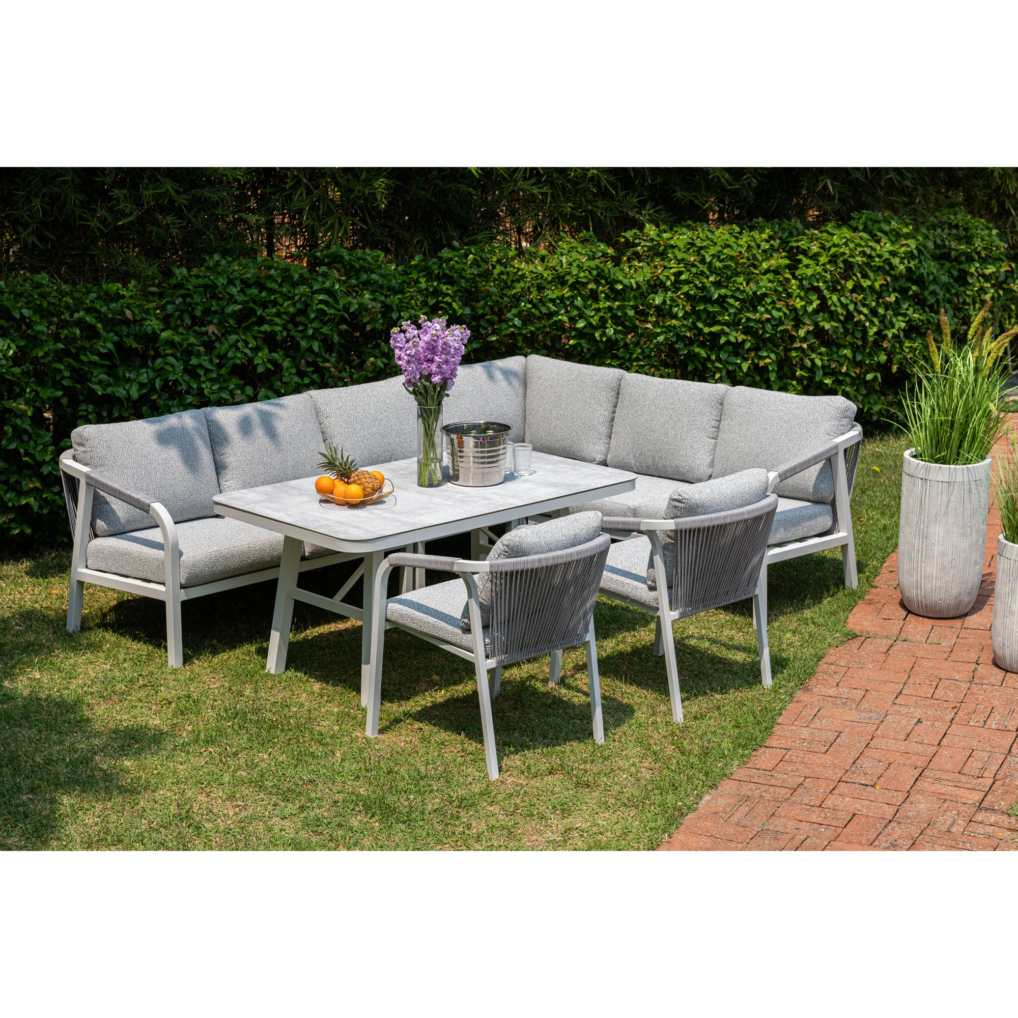 LUXUS PUR! Aluminium Dining Lounge Set Harvey inkl. 2 Sessel Off White