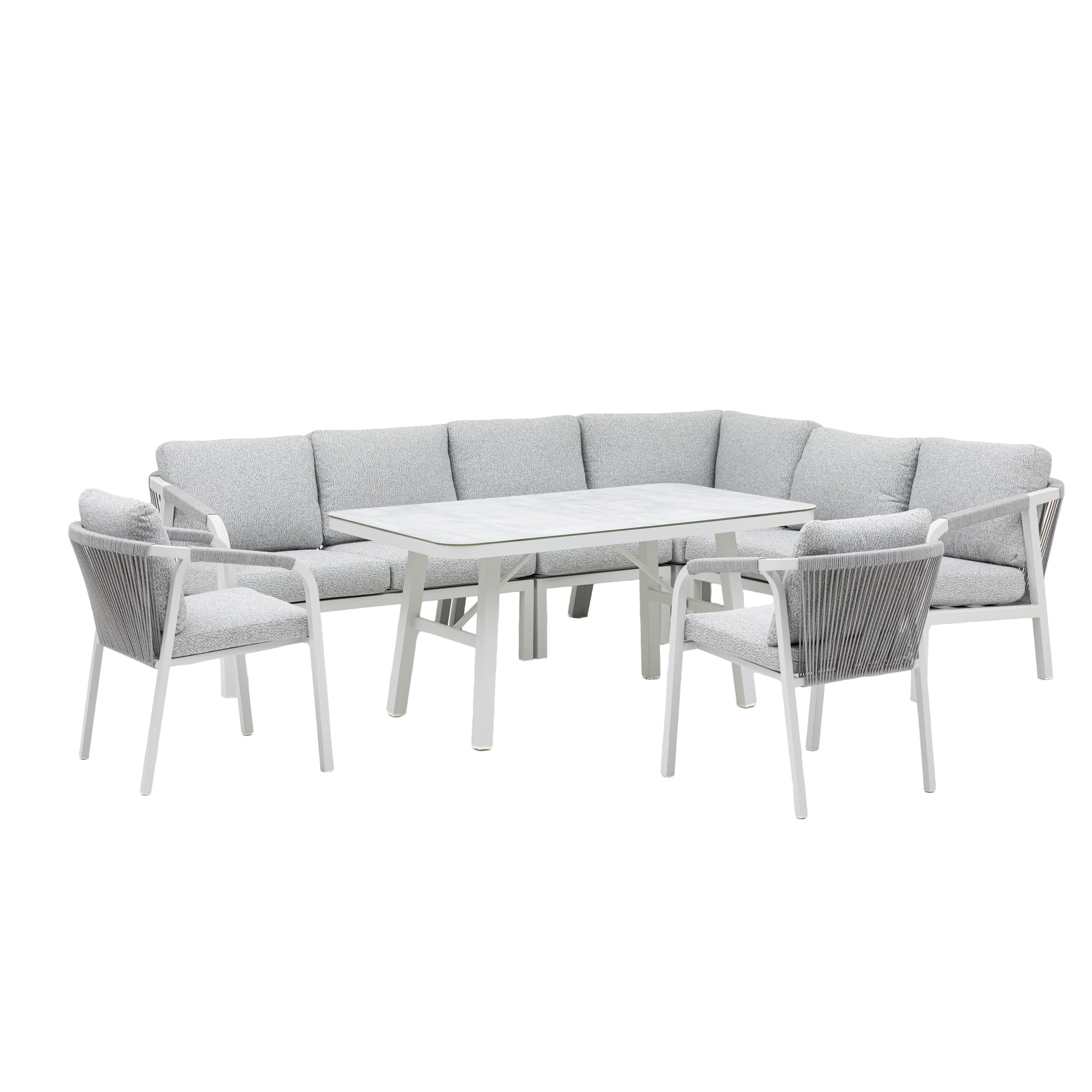 LUXUS PUR! Aluminium Dining Lounge Set Harvey inkl. 2 Sessel Off White