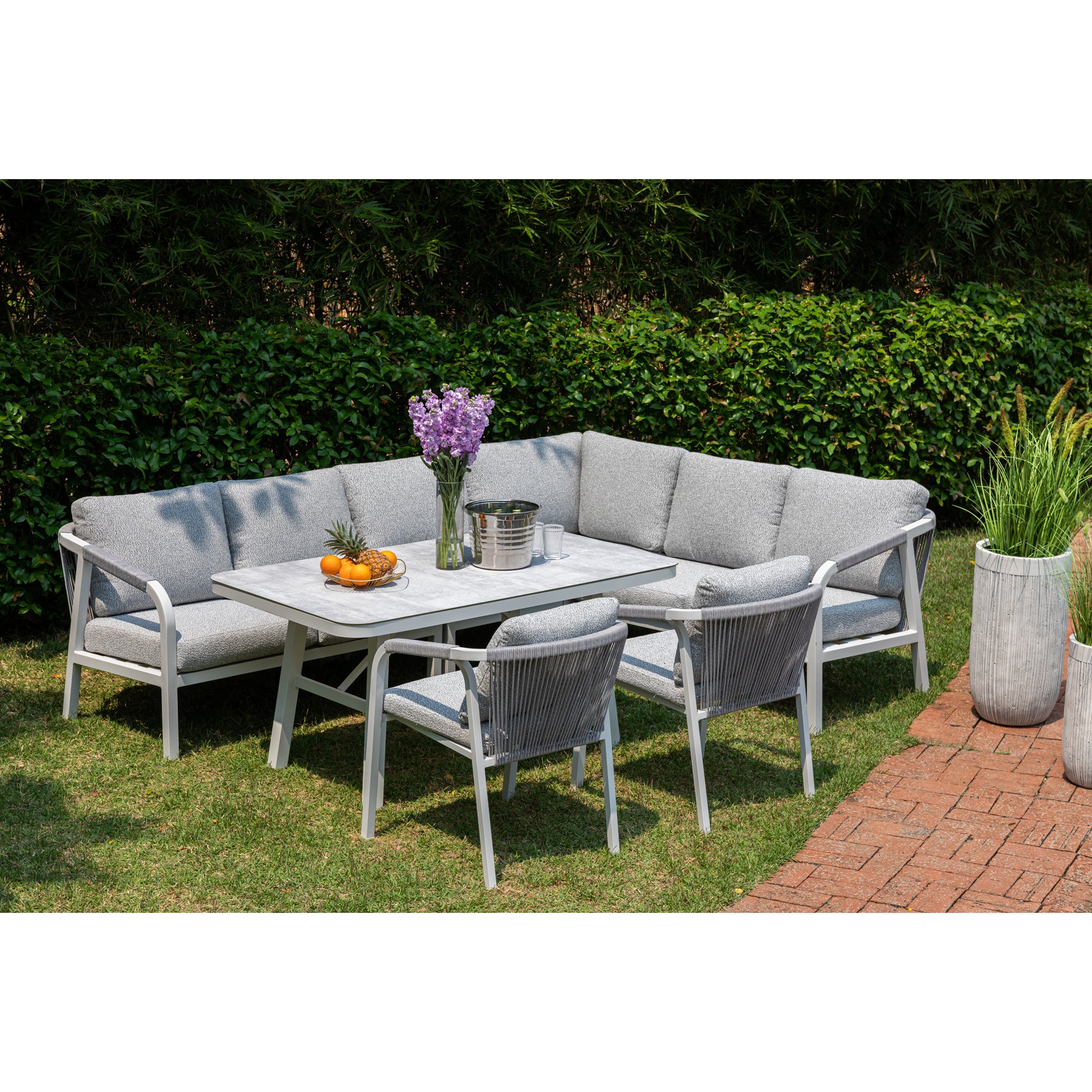 LUXUS PUR! Aluminium Dining Lounge Set Harvey inkl. 2 Sessel Off White