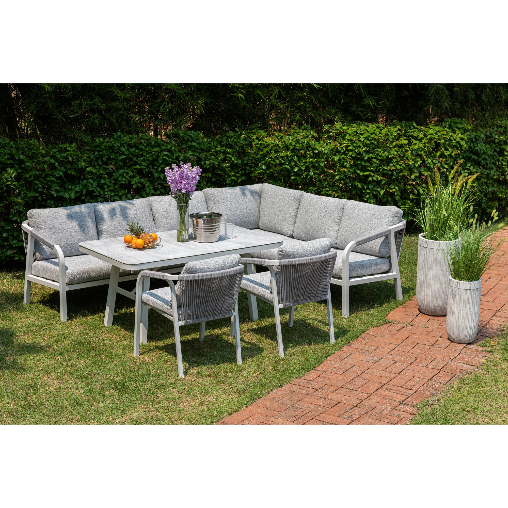 LUXUS PUR! Aluminium Dining Lounge Set Harvey inkl. 2 Sessel Off White