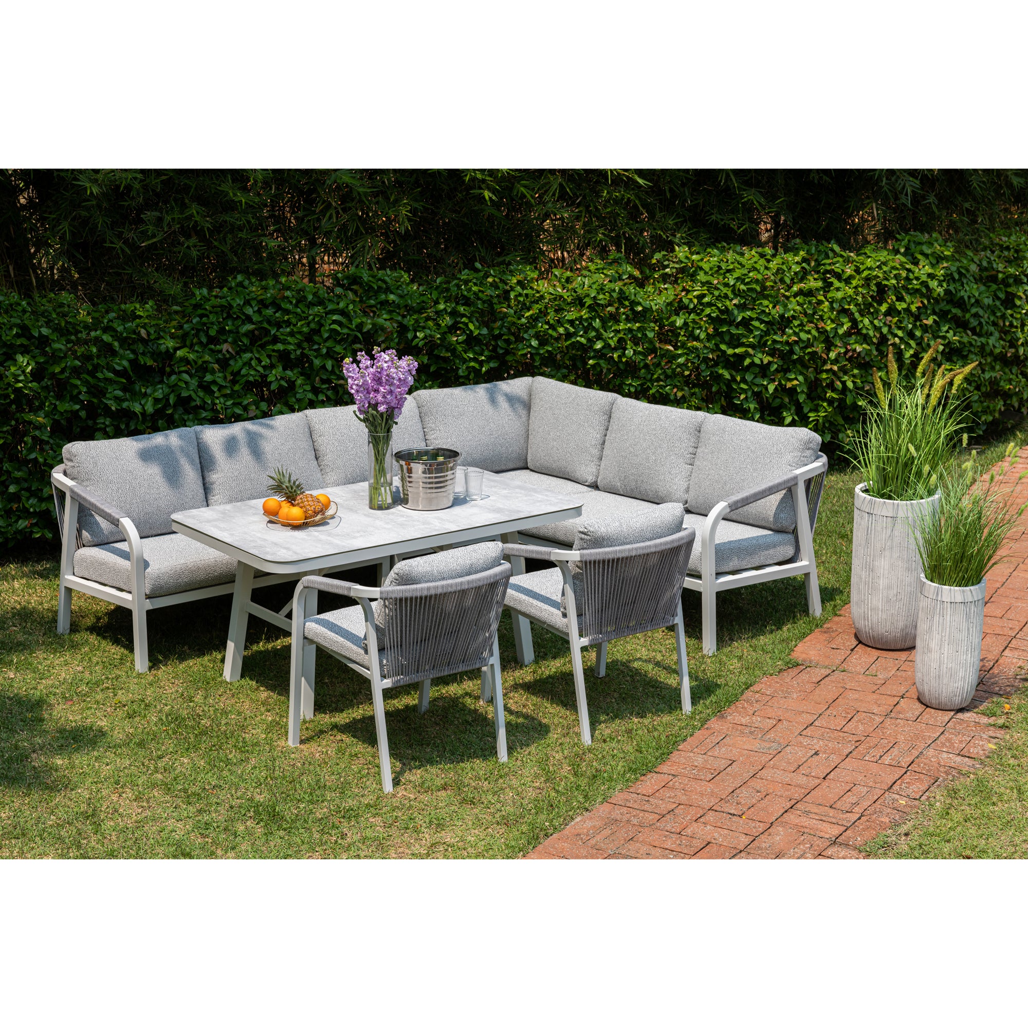 LUXUS PUR! Aluminium Dining Lounge Set Harvey inkl. 2 Sessel Off White