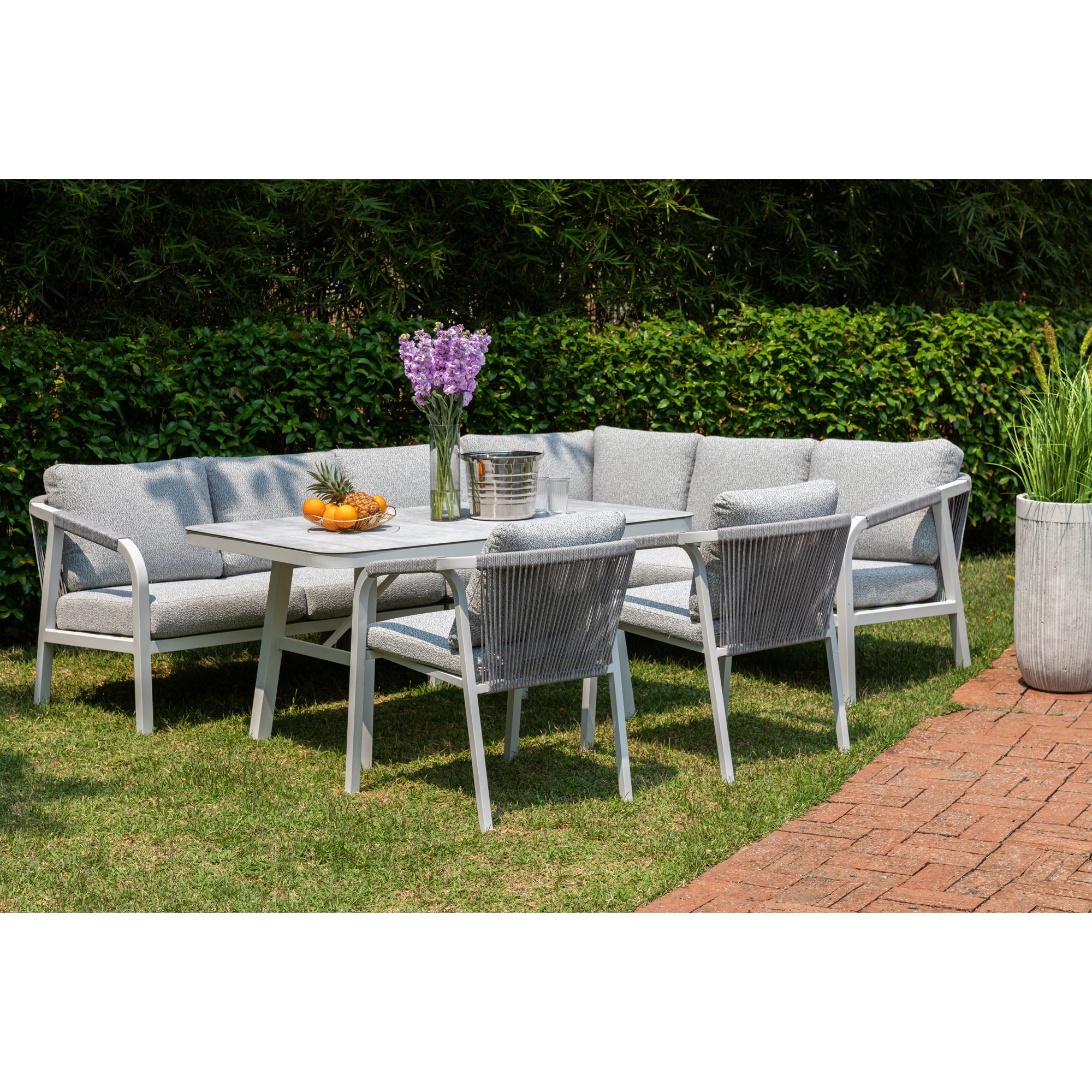 High Quality Living zum Angebotspreis ☀️ Aluminium Dining Lounge Set Harvey inkl. 2 Sessel Off White