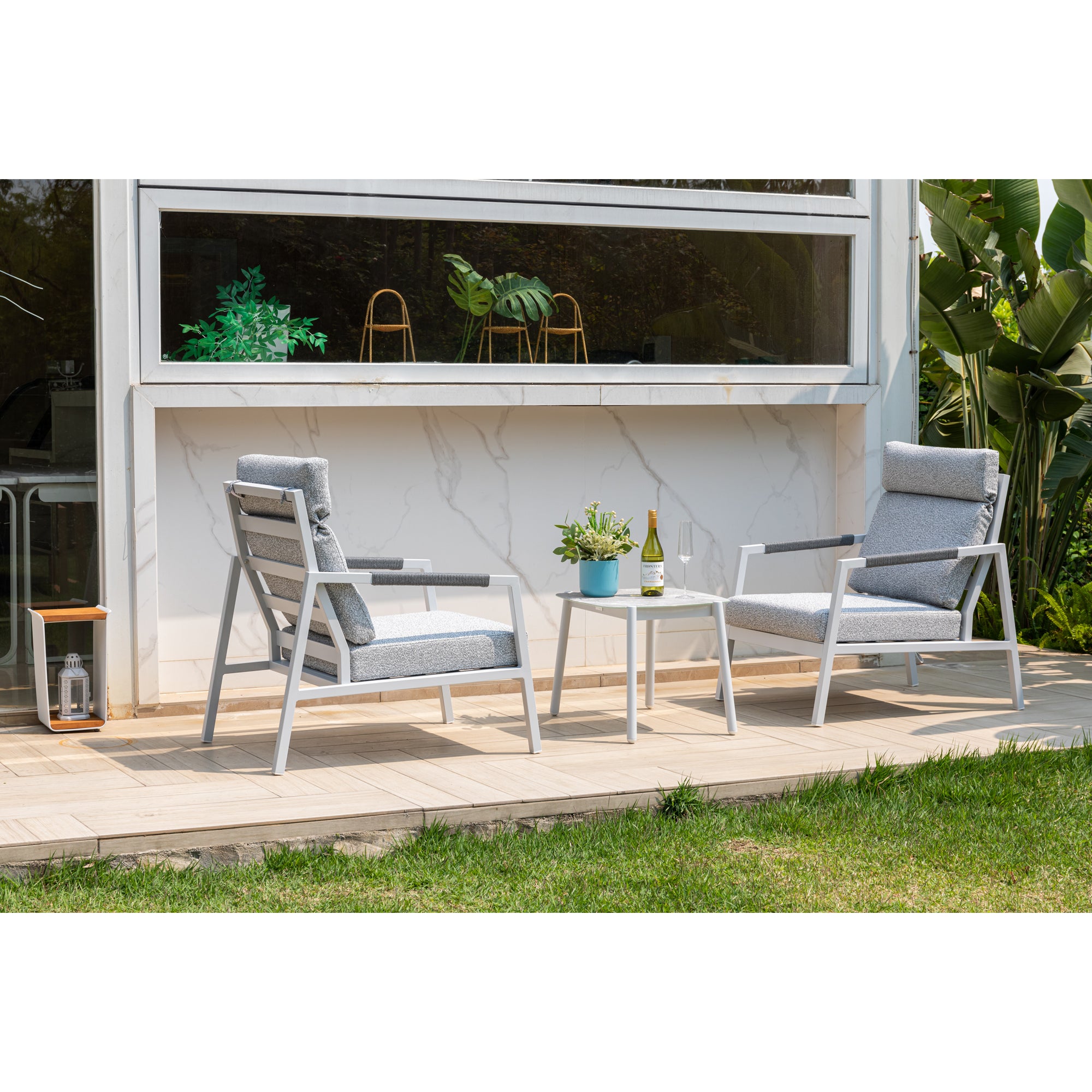 LUXUS PUR! 3 tlg. Aluminium Lounge Set Harvey - Charmantes Sitz-Duo Off White