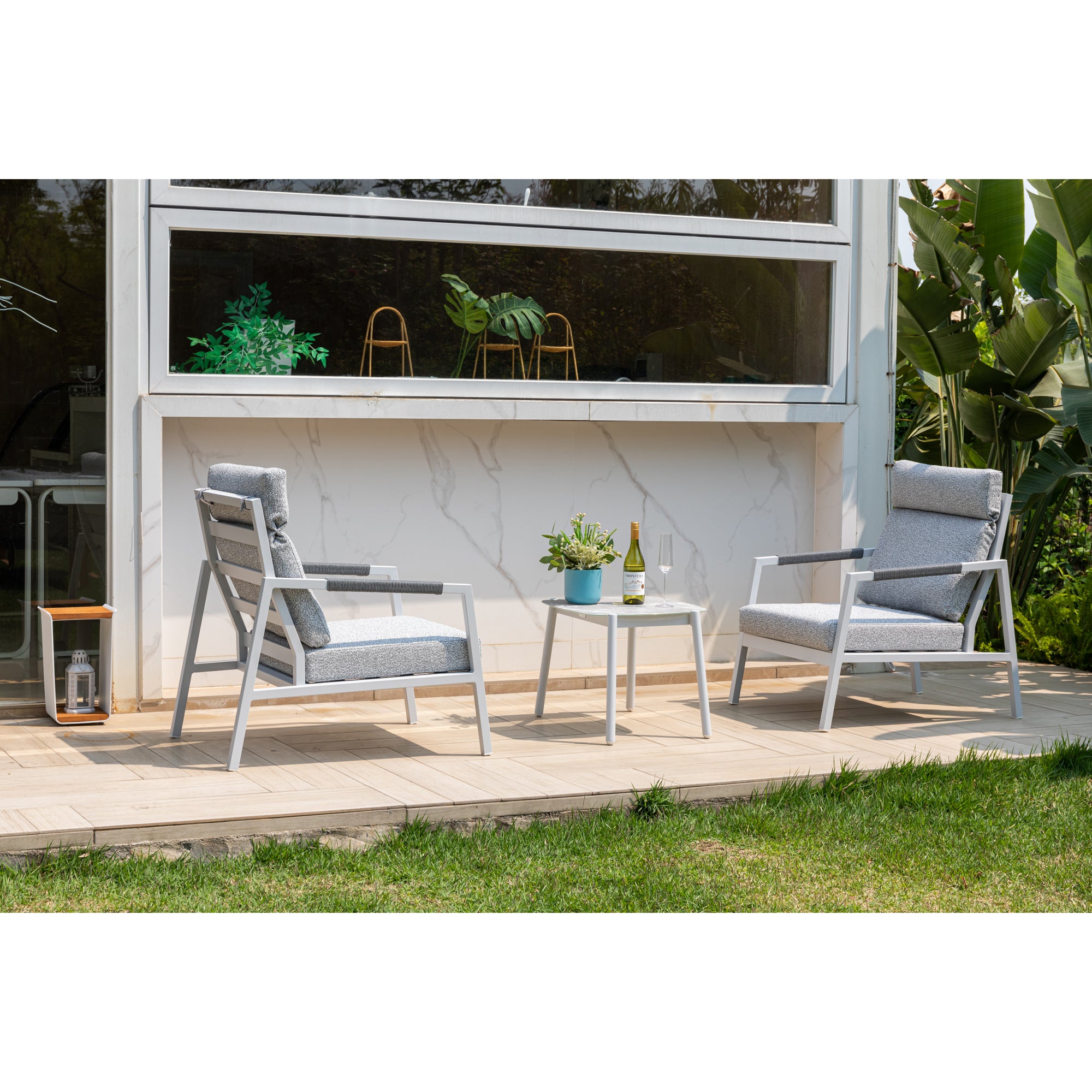 LUXUS PUR! 3 tlg. Aluminium Lounge Set Harvey - Charmantes Sitz-Duo Off White