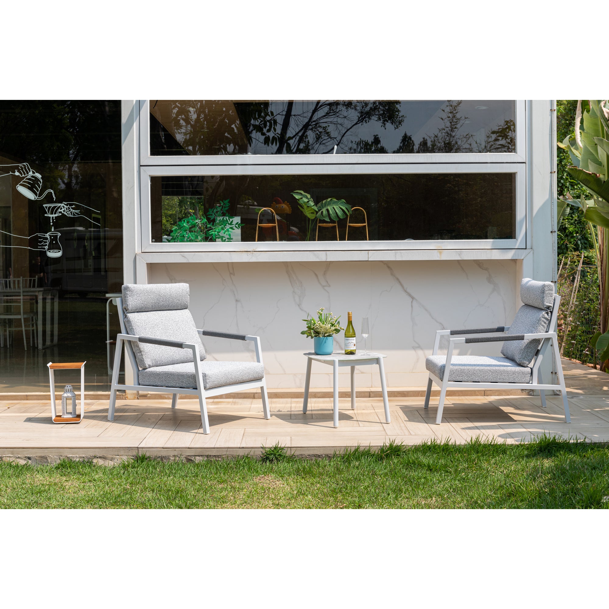 LUXUS PUR! 3 tlg. Aluminium Lounge Set Harvey - Charmantes Sitz-Duo Off White