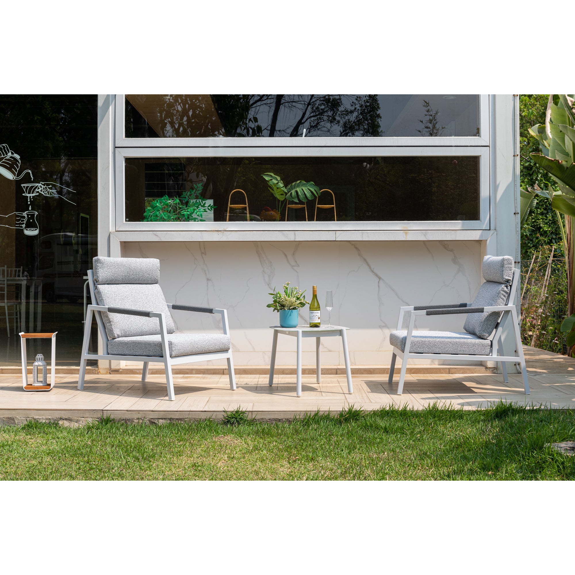 LUXUS PUR! 3 tlg. Aluminium Lounge Set Harvey - Charmantes Sitz-Duo Off White