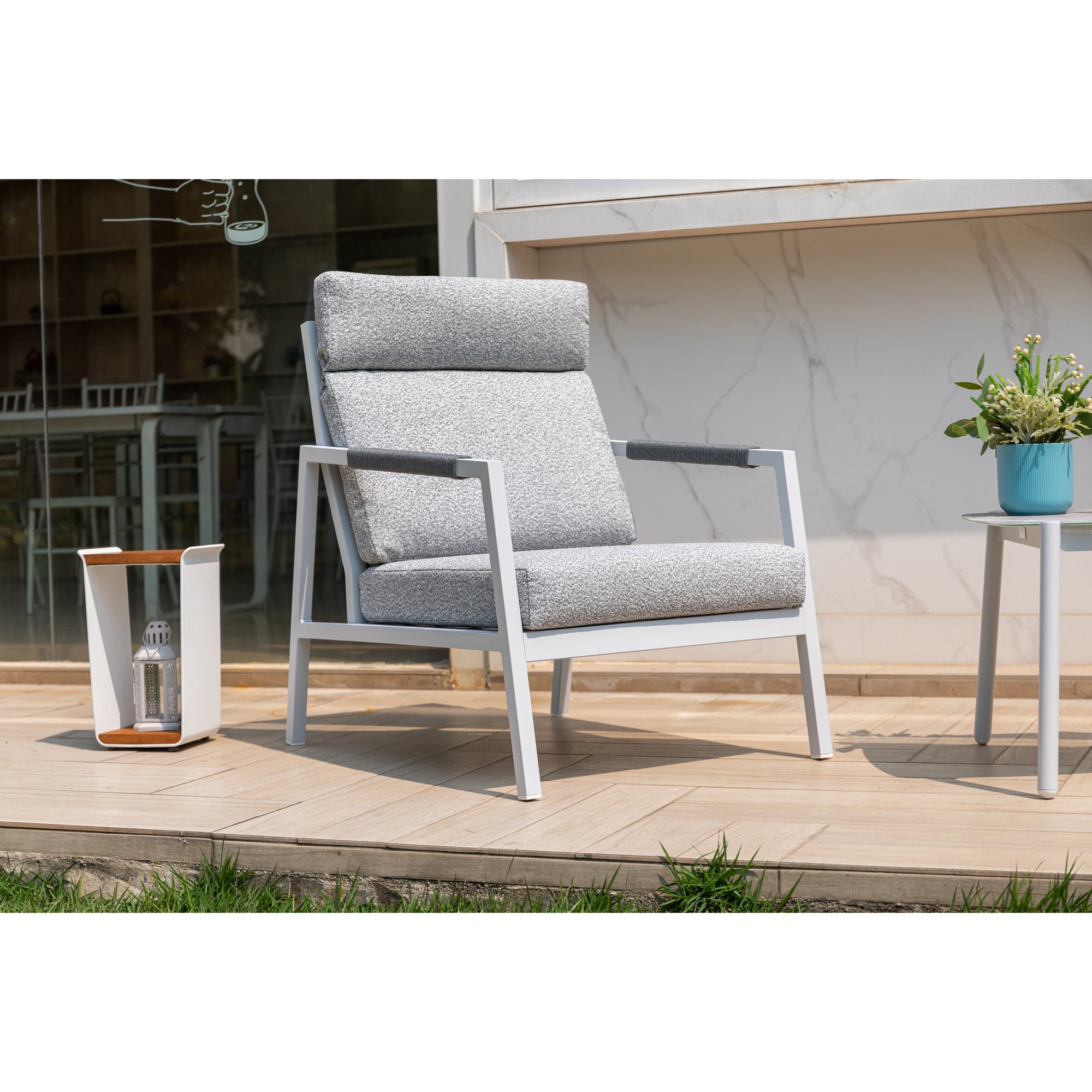 LUXUS PUR! 3 tlg. Aluminium Lounge Set Harvey - Charmantes Sitz-Duo Off White