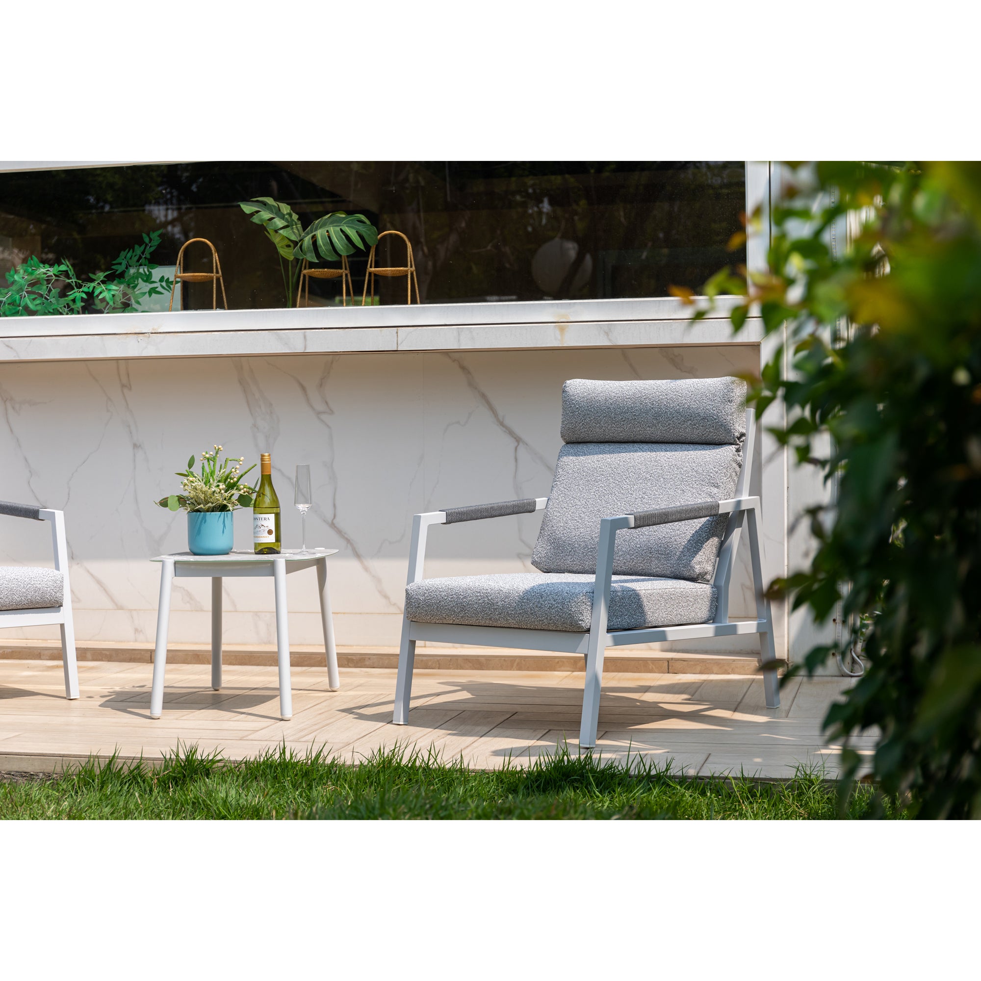 LUXUS PUR! 3 tlg. Aluminium Lounge Set Harvey - Charmantes Sitz-Duo Off White