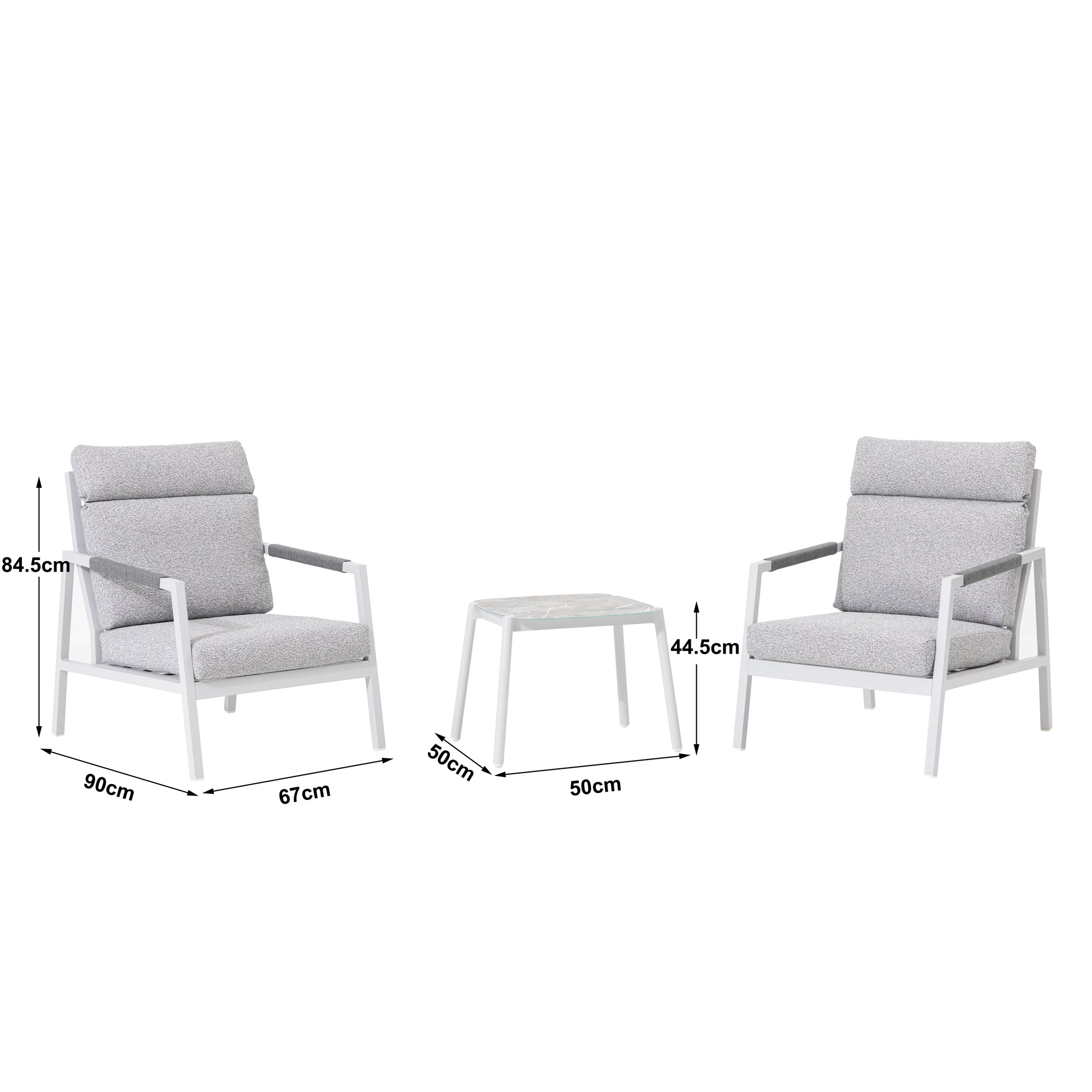 LUXUS PUR! 3 tlg. Aluminium Lounge Set Harvey - Charmantes Sitz-Duo Off White