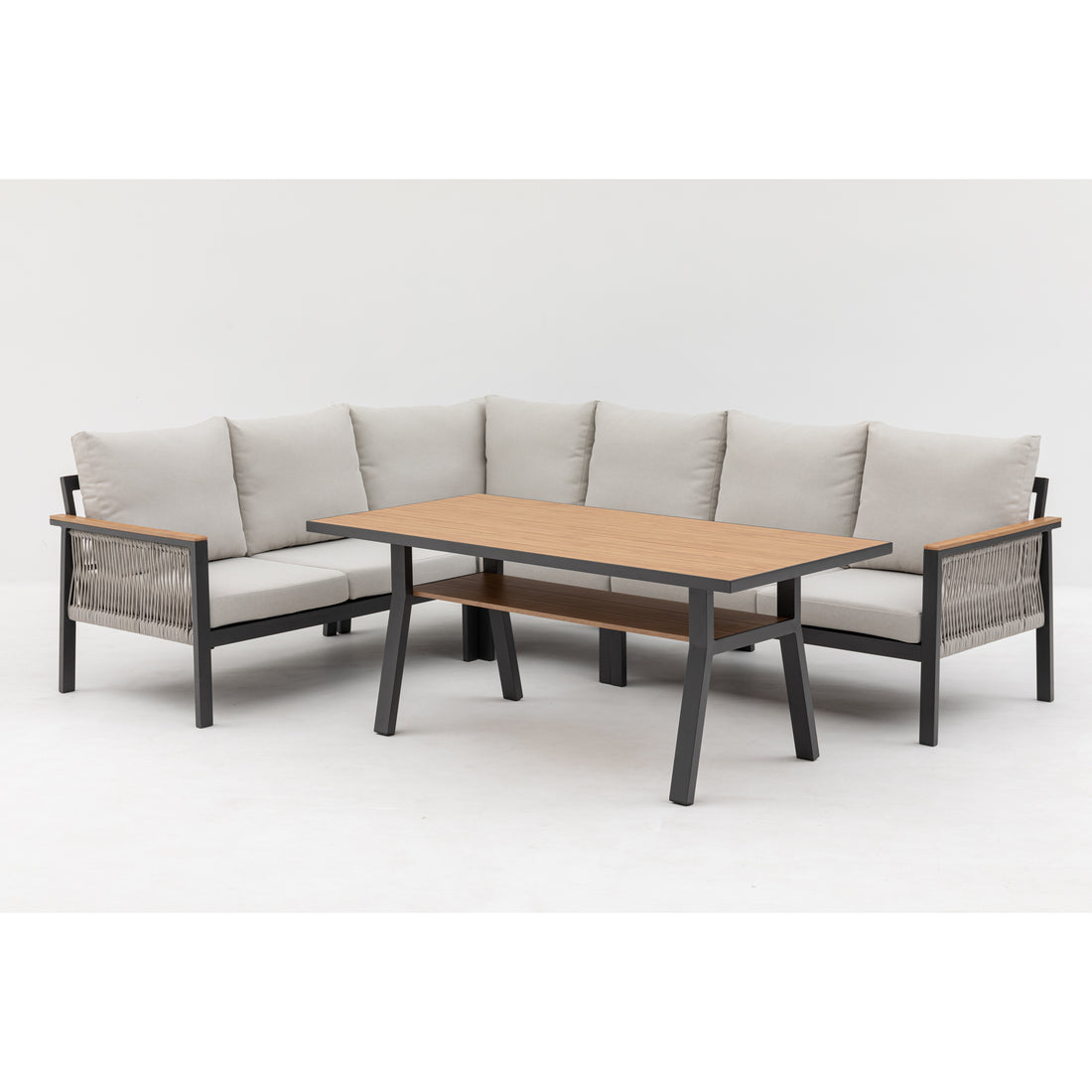 Luxus Pur: Dining Lounge Set Canora / Aluminium, Rope & Elemente in Holzoptik