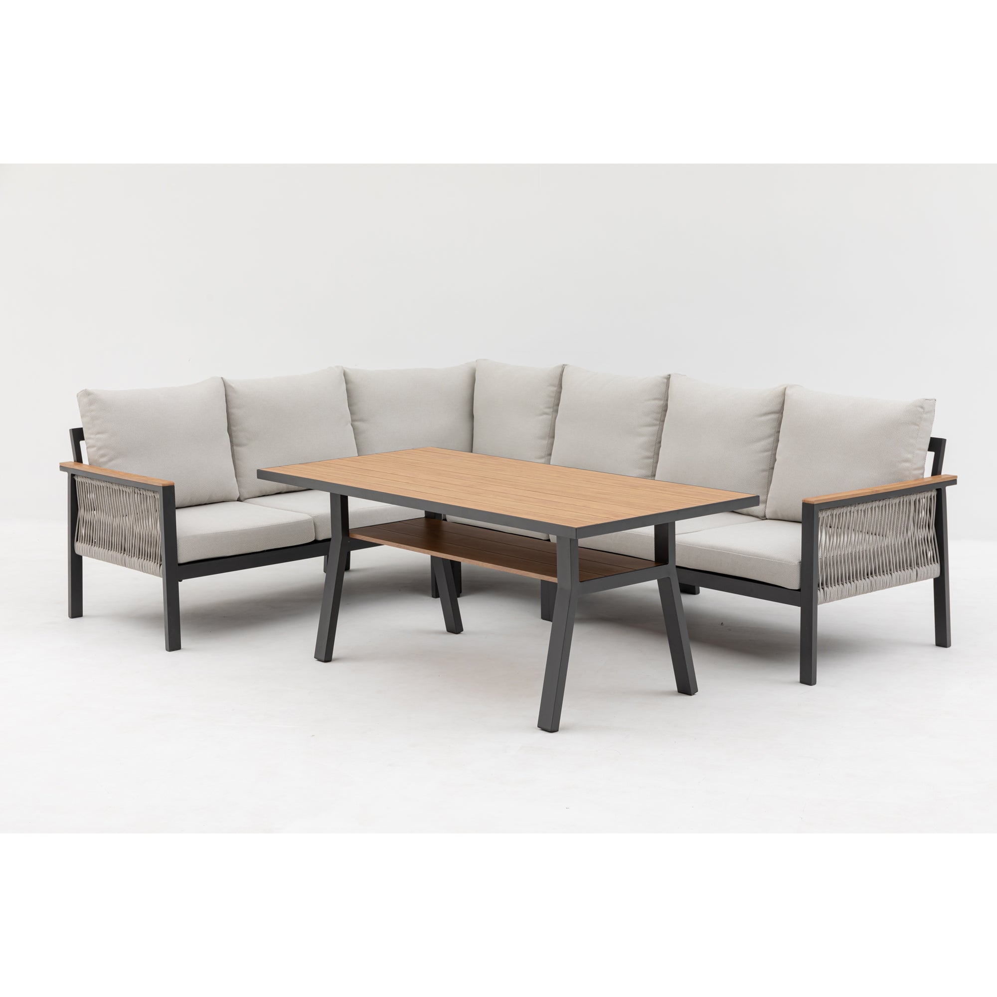 *** DEAL OF THE WEEK *** Luxus Pur: Dining Lounge Set Canora / Aluminium, Rope & Elemente in Holzoptik