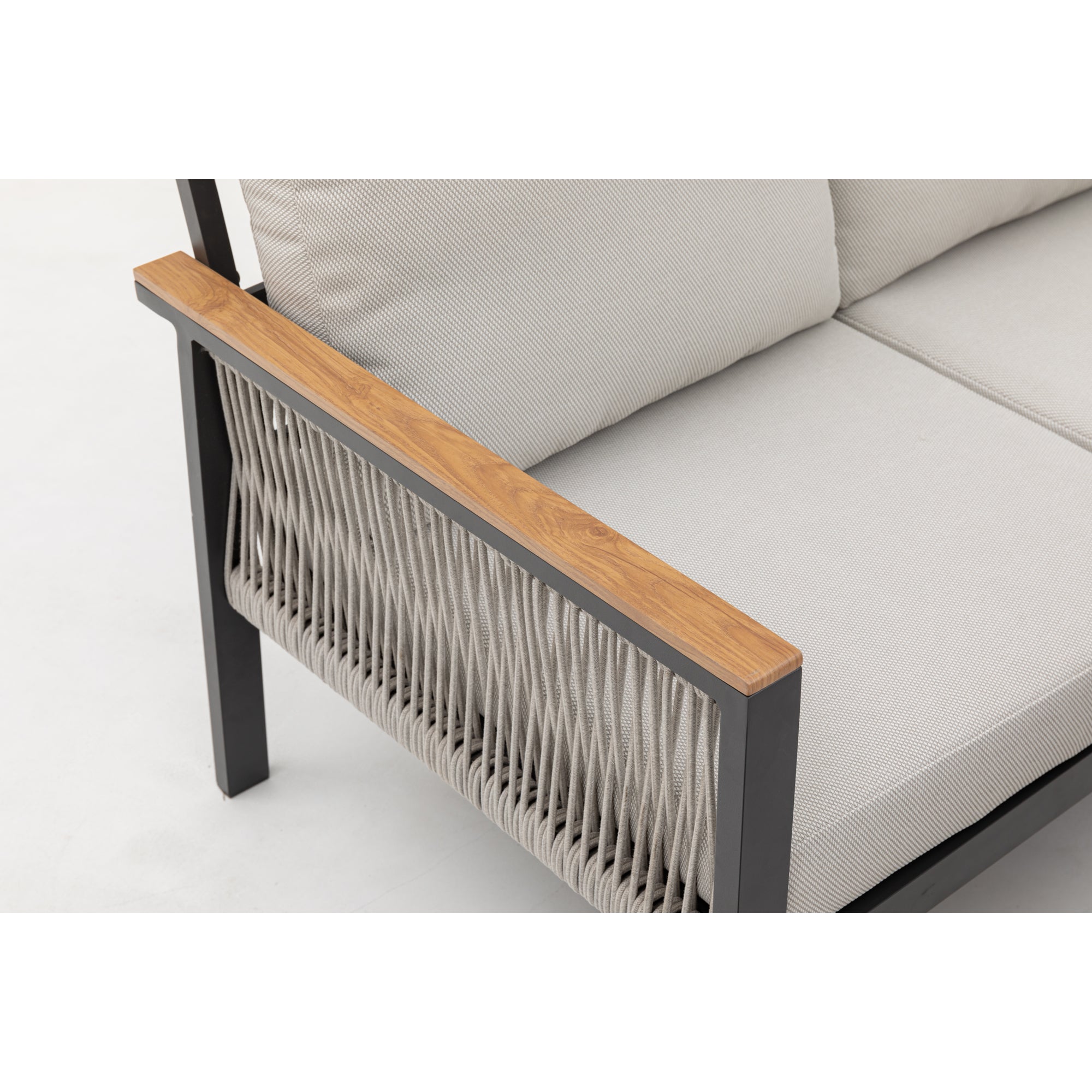 Luxus Pur: Dining Lounge Set Canora / Aluminium, Rope & Elemente in Holzoptik