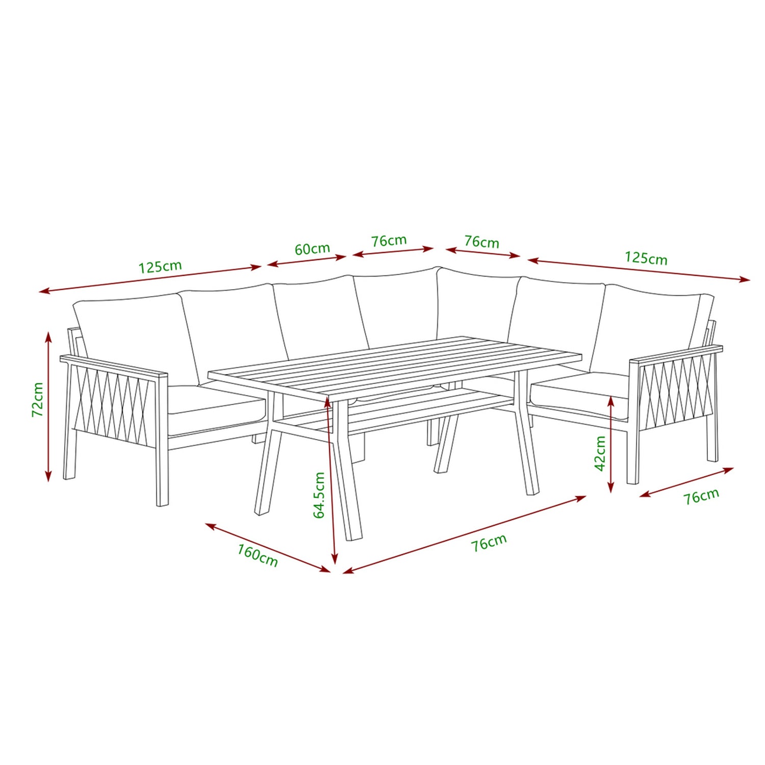 Luxus Pur: Dining Lounge Set Canora / Aluminium, Rope & Elemente in Holzoptik