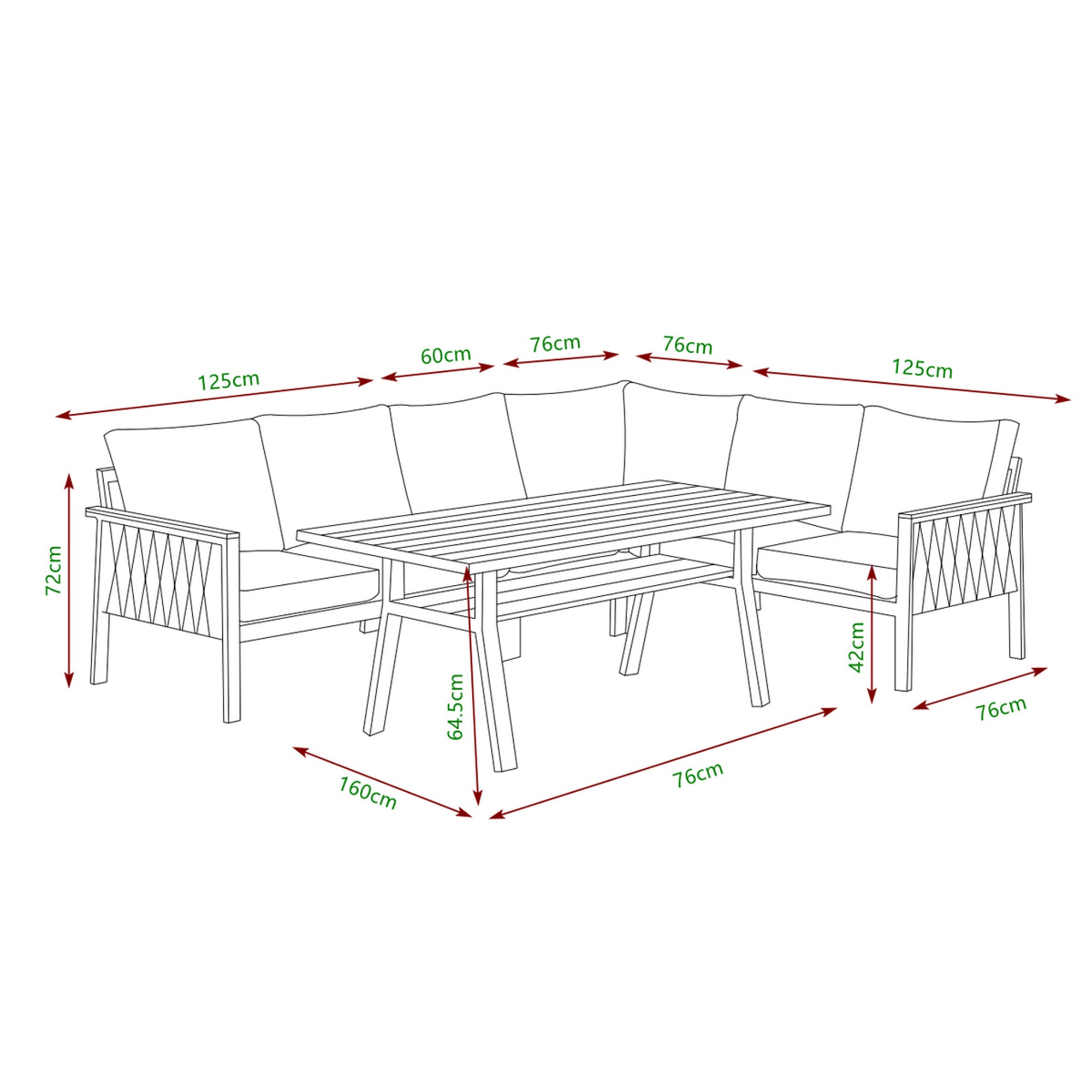 Luxus Pur: Dining Lounge Set Canora / Aluminium, Rope & Elemente in Holzoptik