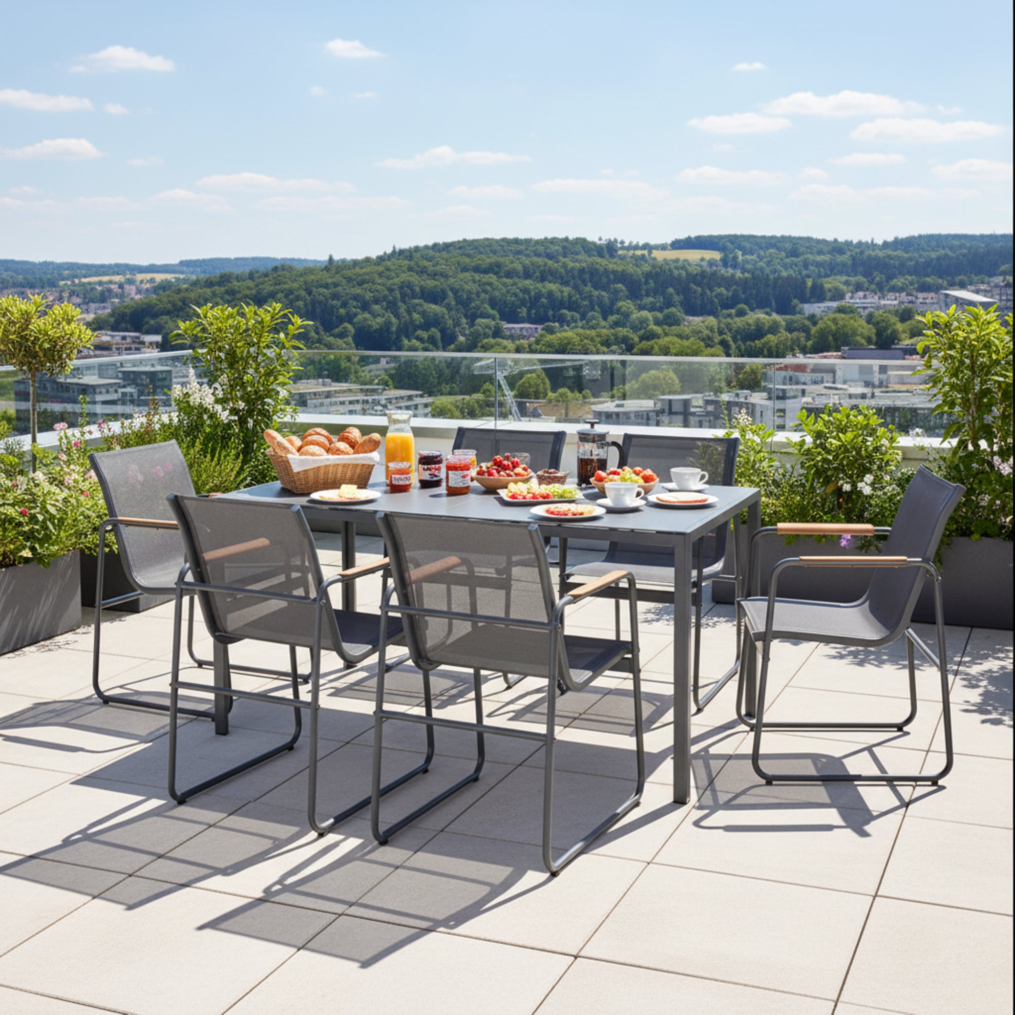 Gartenmöbel Set Trento bestehend aus 6x Sessel & 1x Tisch 150cm