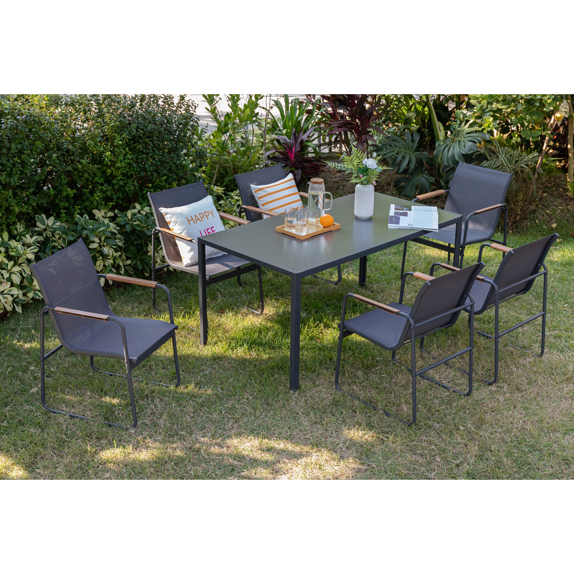 7 tlg. Gartenmöbel Set Trento bestehend aus 6x Sessel & 1x Tisch 150cm