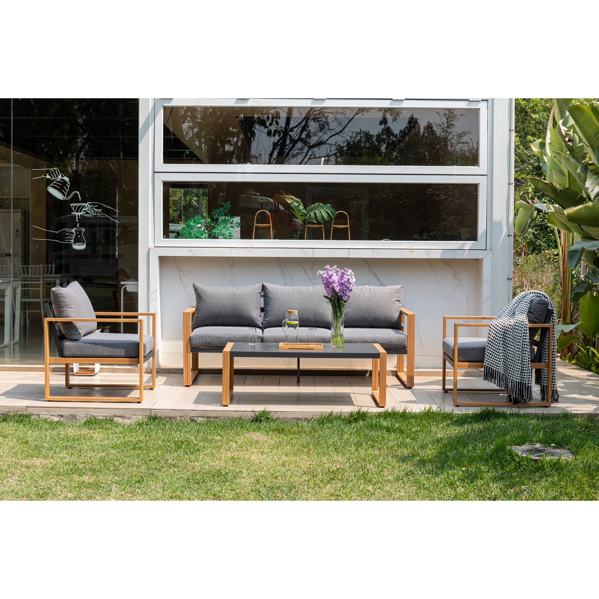 Moderne Aluminium Lounge Luzern in Holzoptik / Ideal zum Loungen