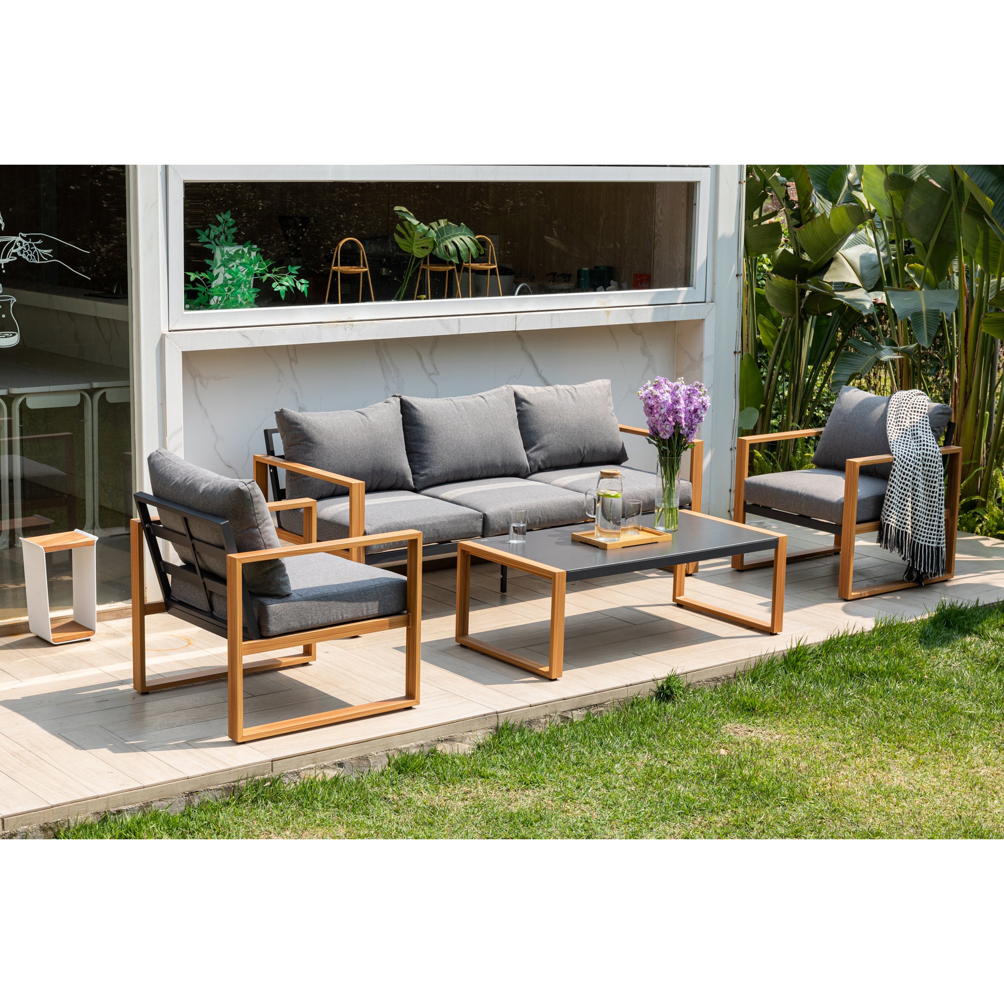 ***CHRISTMAS SPECIAL*** Moderne Aluminium Lounge Luzern in edler Teak-Holzoptik