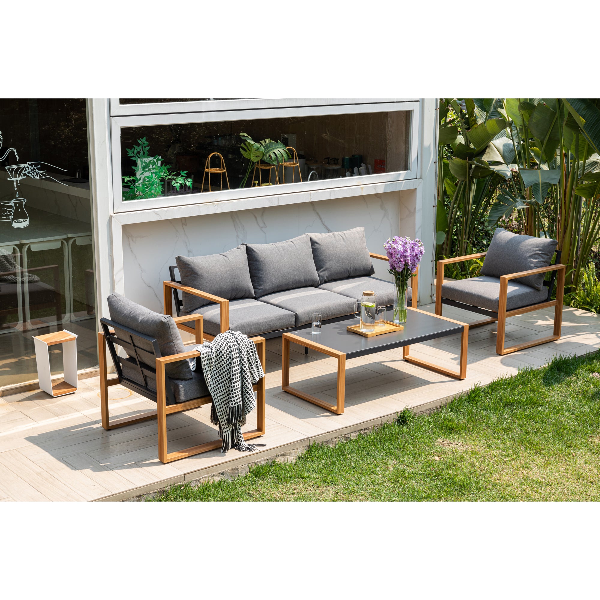 Moderne Aluminium Lounge Luzern in Holzoptik / Ideal zum Loungen