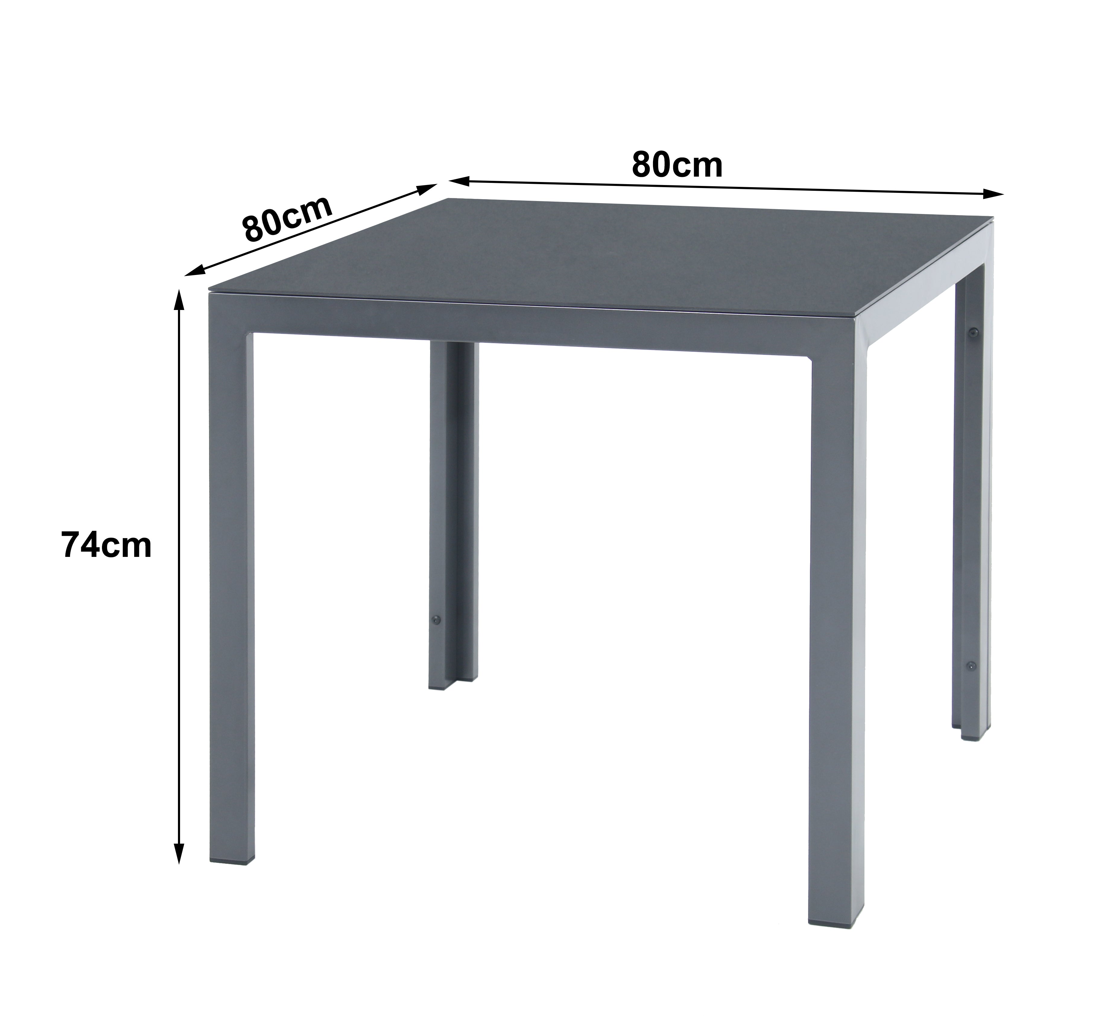 Aluminium Dining Tisch Luna Nebula 80 x 80 x 74cm anthrazit / Dekorglas Tischplatte