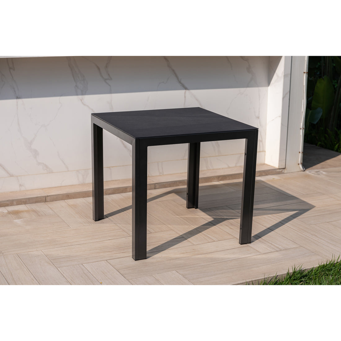 Aluminium Dining Tisch Luna Nebula 80 x 80 x 74cm anthrazit / Dekorglas Tischplatte