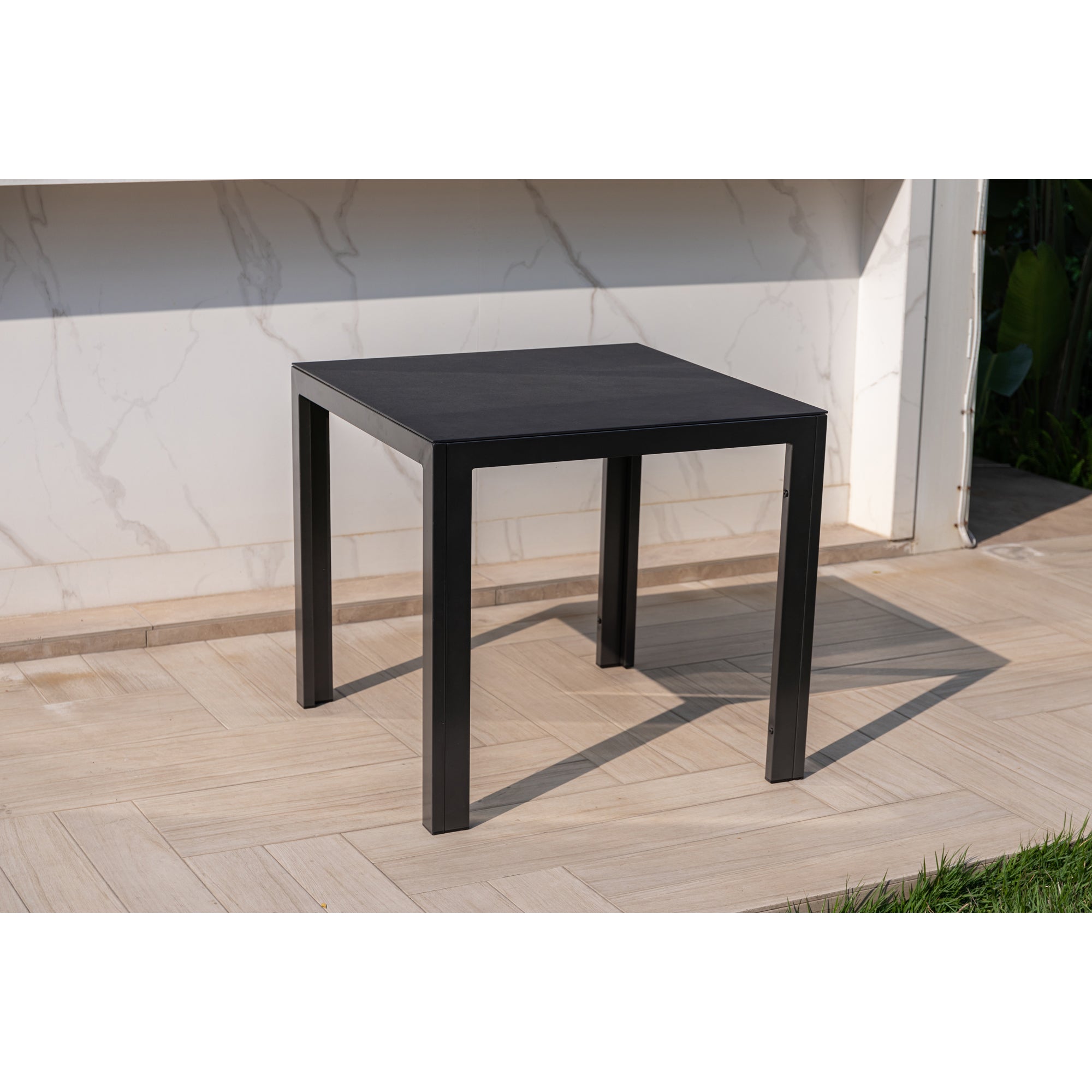 ☀️Summer Deal !☀️ Aluminium Dining Tisch Luna Nebula 80 x 80 x 74cm anthrazit / Dekorglas Tischplatte
