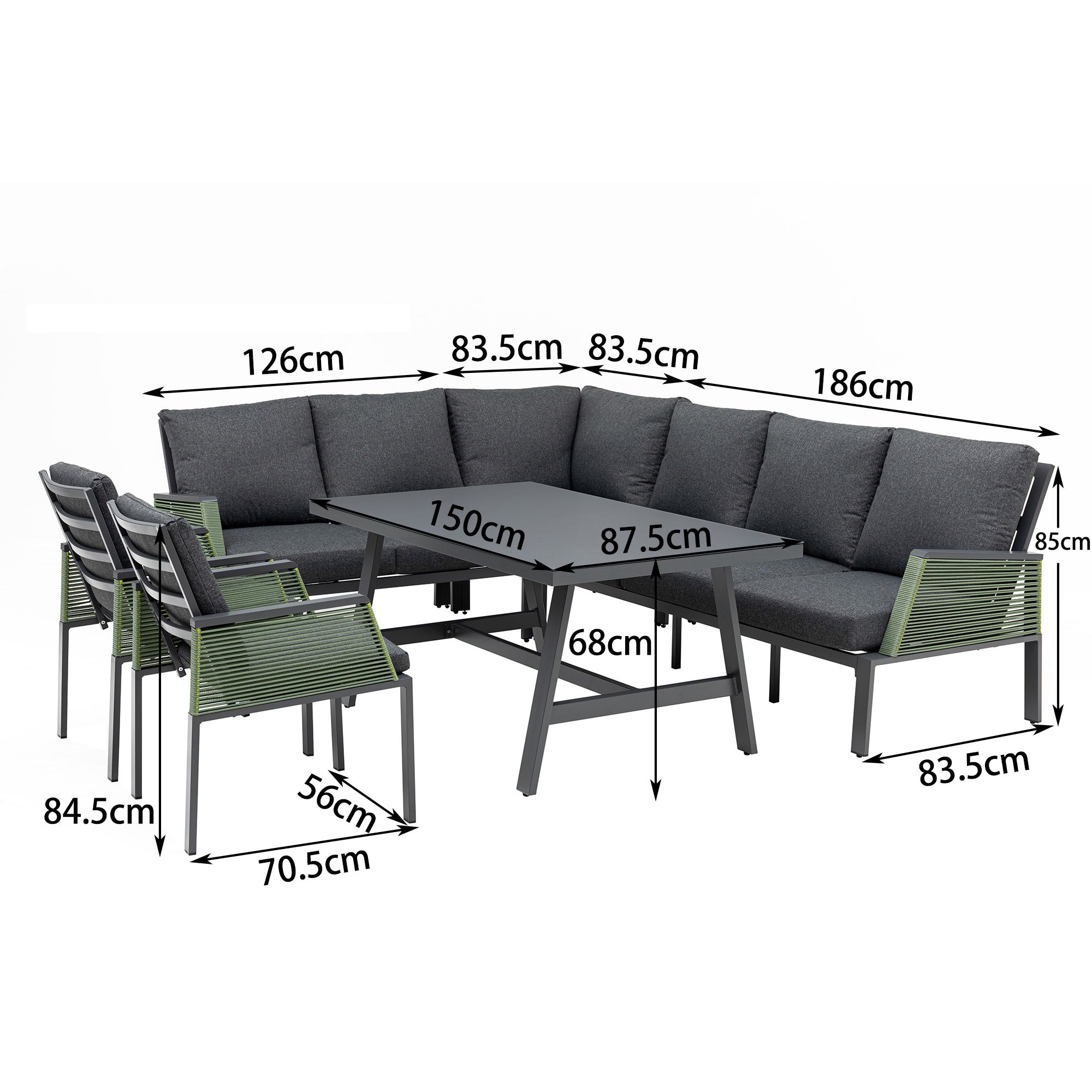 *SUMMER-SPECIAL* Deluxe Aluminium / Rope Dining Lounge Set Elba Verde Pastel Limited