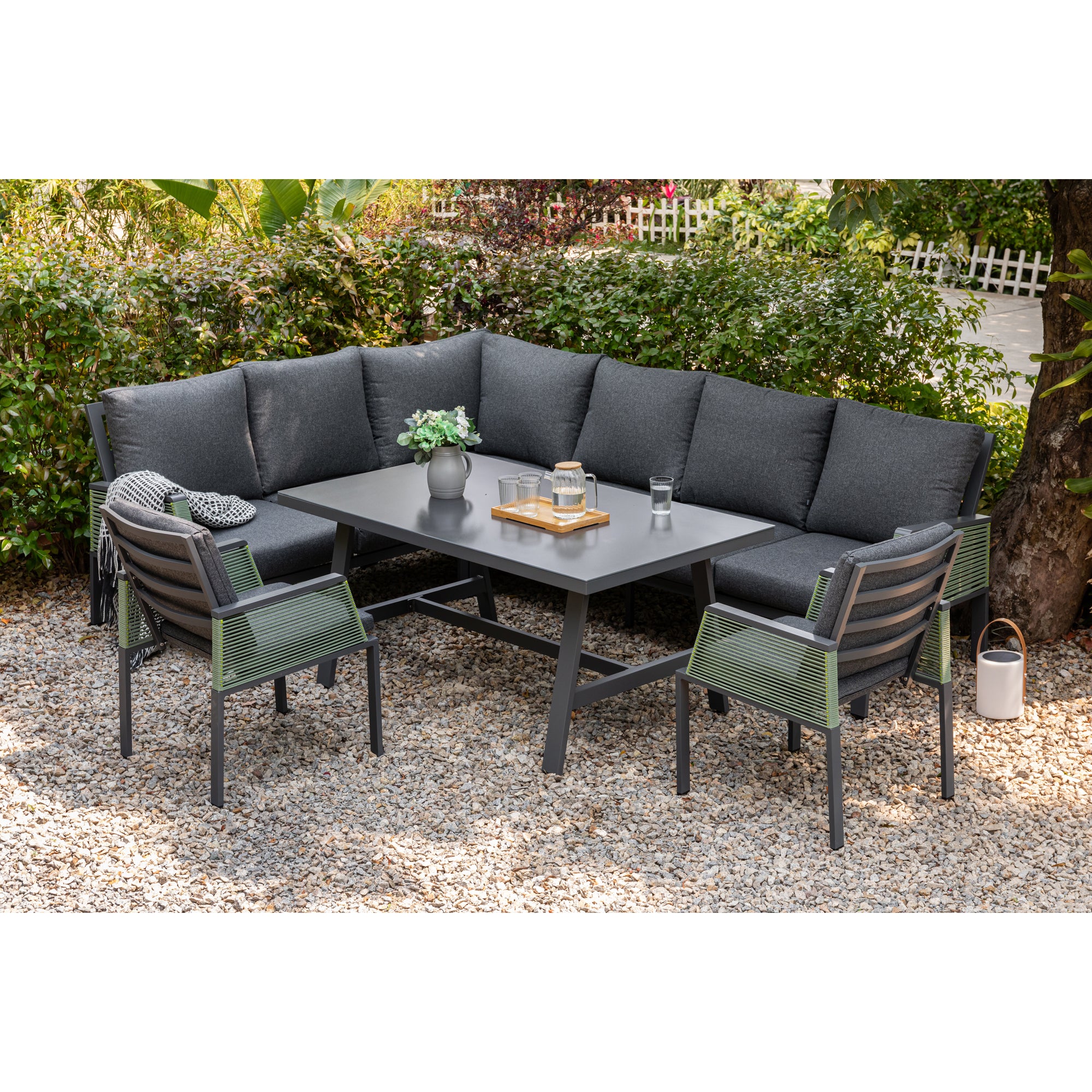 *SUMMER-SPECIAL* Deluxe Aluminium / Rope Dining Lounge Set Elba Verde Pastel Limited