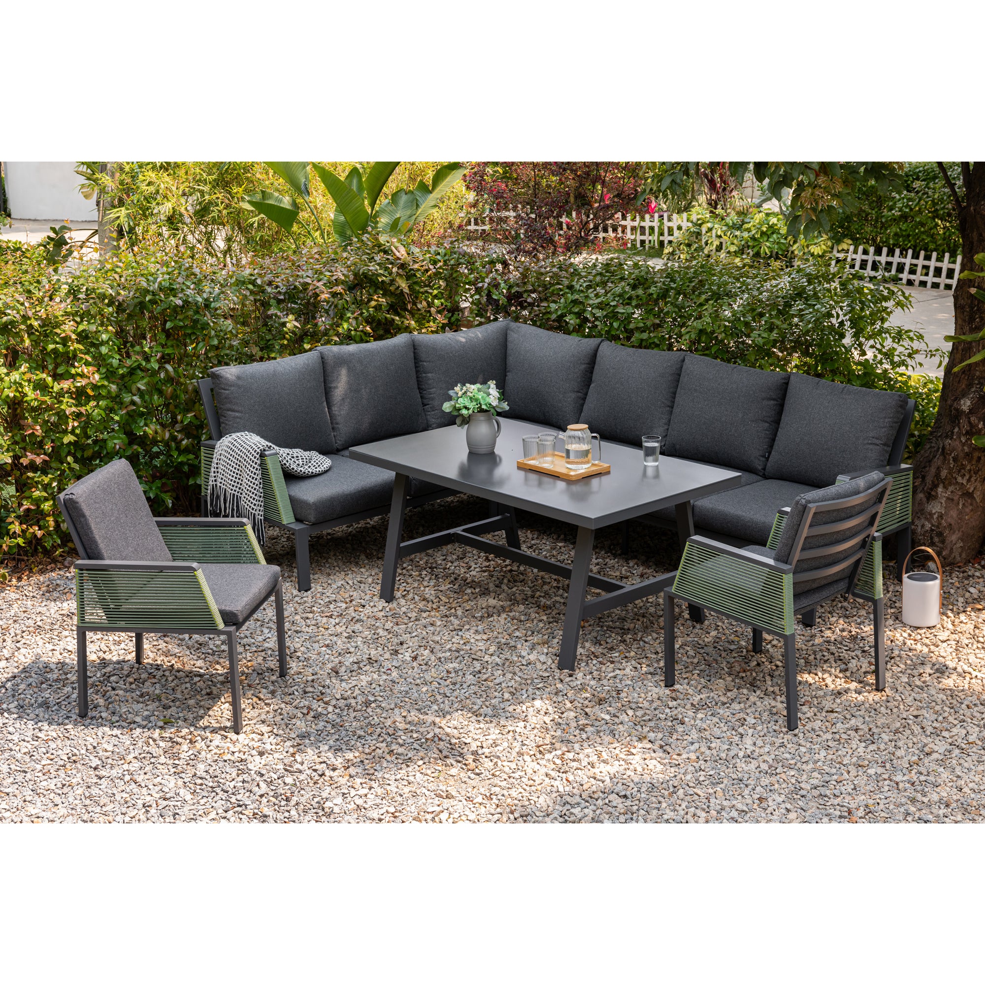*SUMMER-SPECIAL* Deluxe Aluminium / Rope Dining Lounge Set Elba Verde Pastel Limited