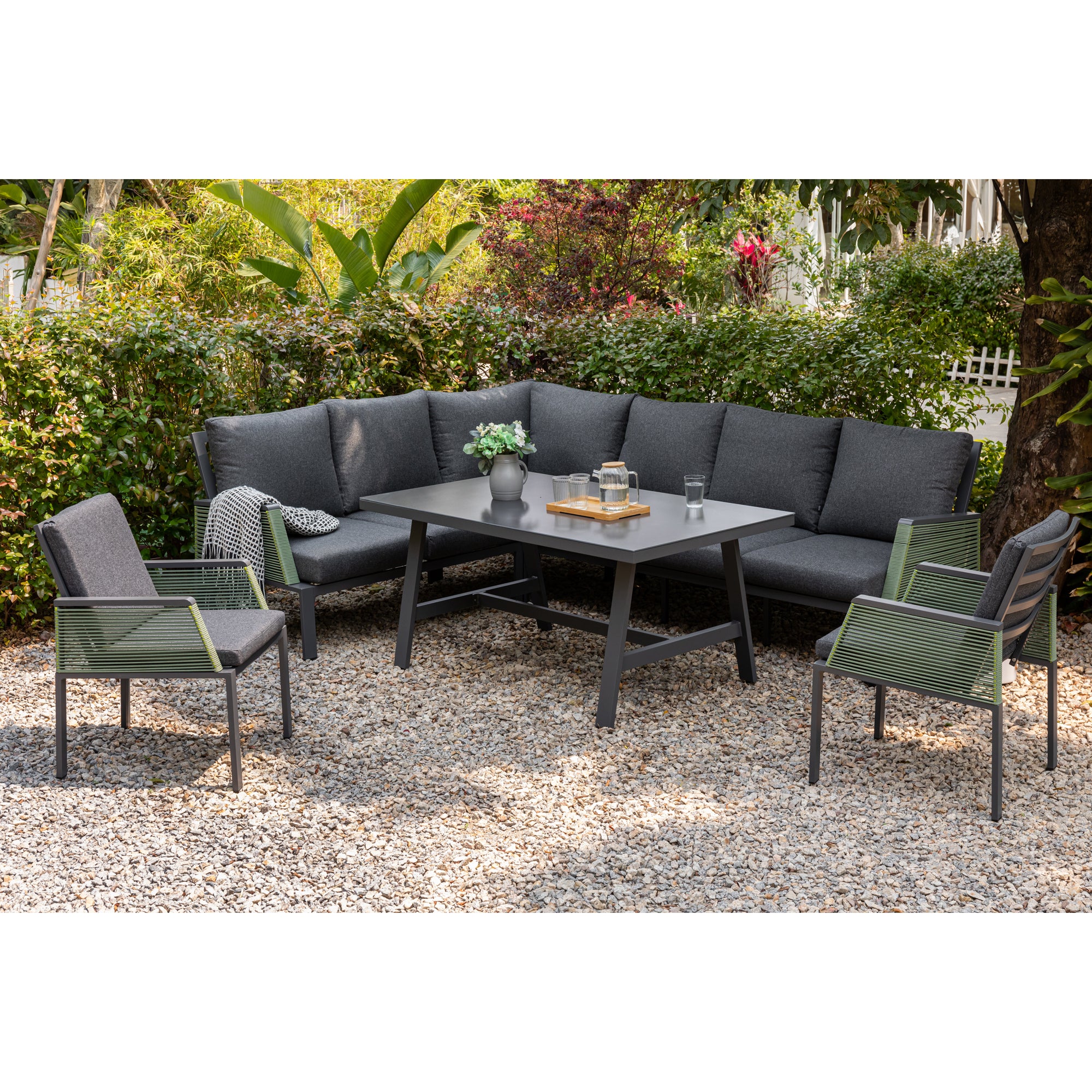 *SUMMER-SPECIAL* Deluxe Aluminium / Rope Dining Lounge Set Elba Verde Pastel Limited