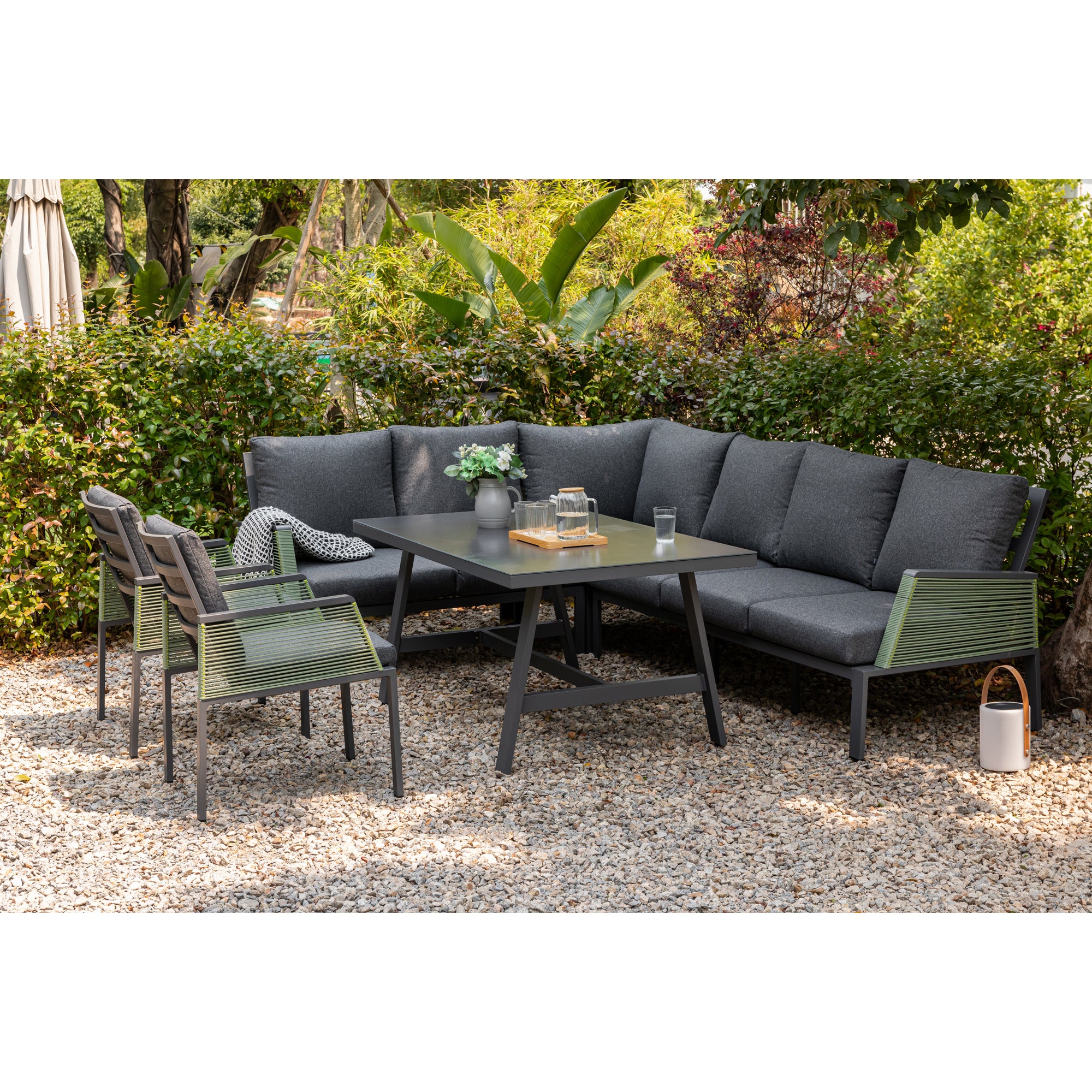 *SUMMER-SPECIAL* Deluxe Aluminium / Rope Dining Lounge Set Elba Verde Pastel Limited