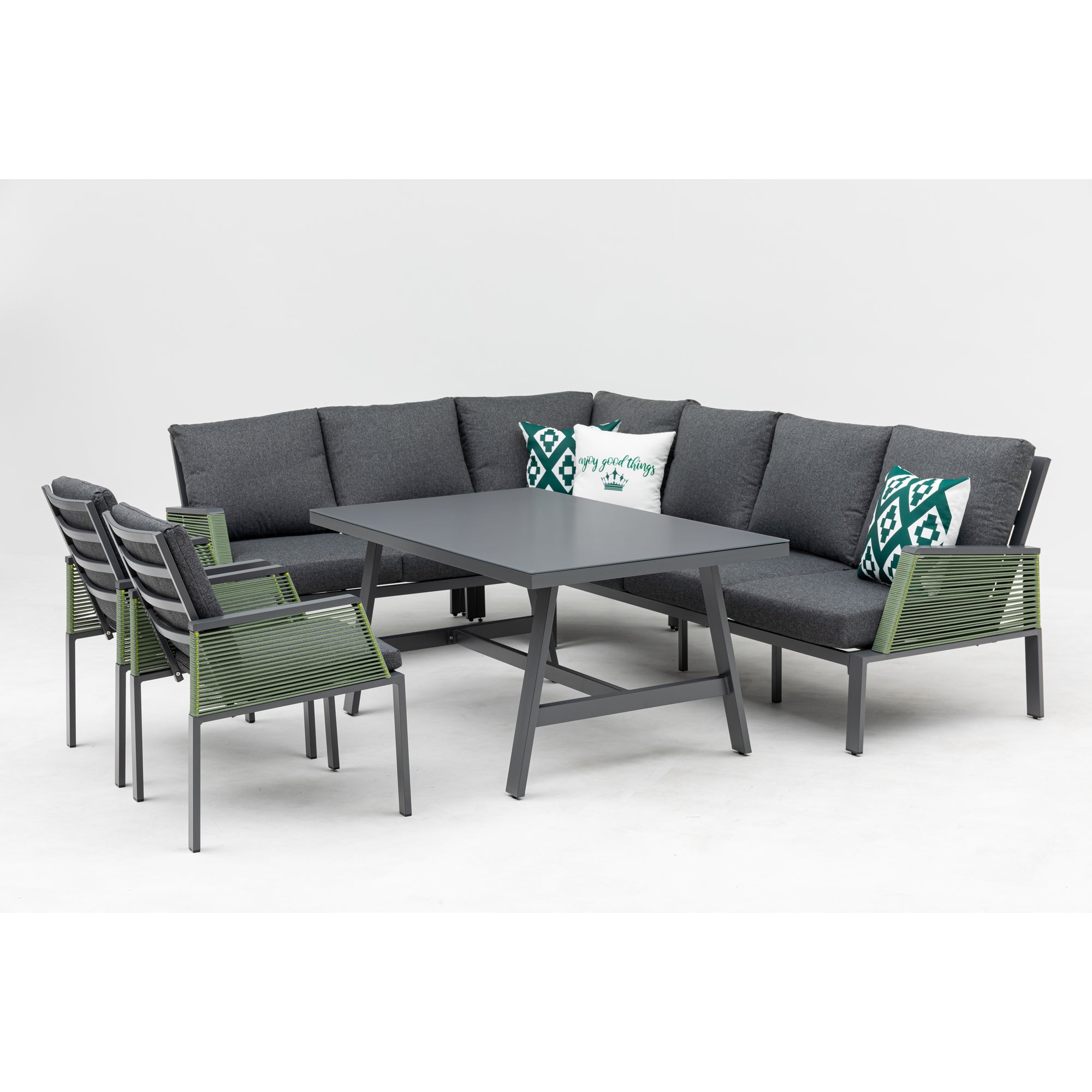*SUMMER-SPECIAL* Deluxe Aluminium / Rope Dining Lounge Set Elba Verde Pastel Limited