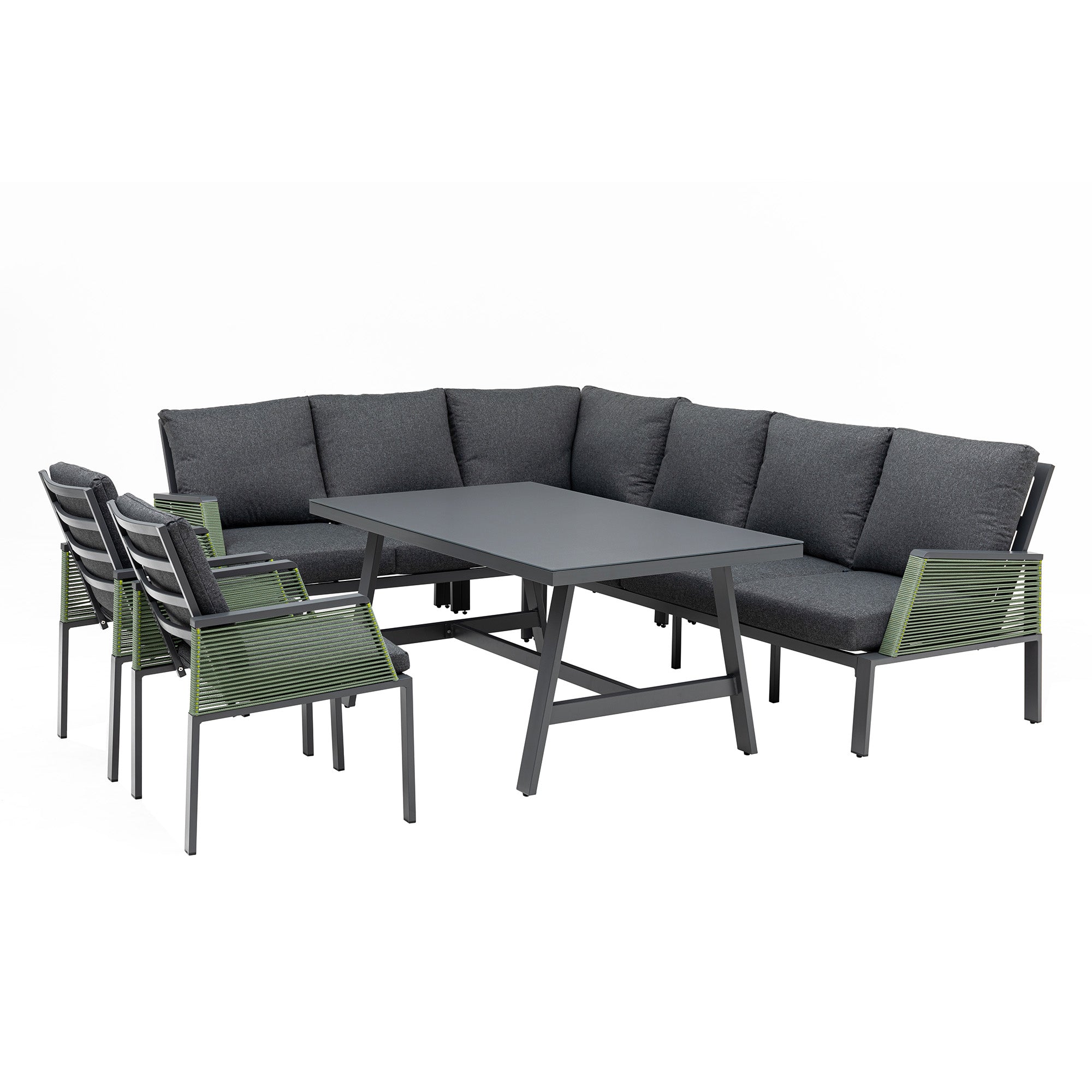 *SUMMER-SPECIAL* Deluxe Aluminium / Rope Dining Lounge Set Elba Verde Pastel Limited