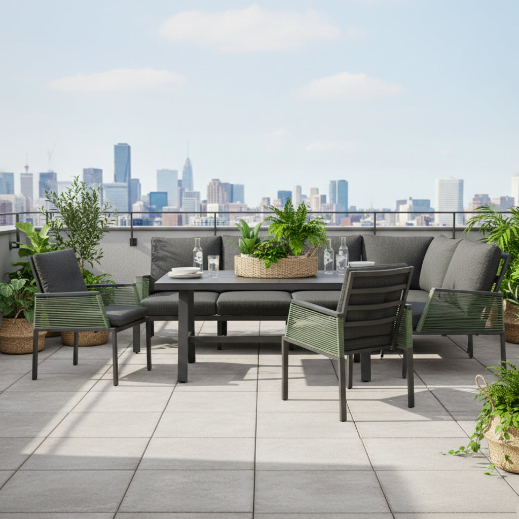 *SUMMER-SPECIAL* Deluxe Aluminium / Rope Dining Lounge Set Elba Verde Pastel Limited