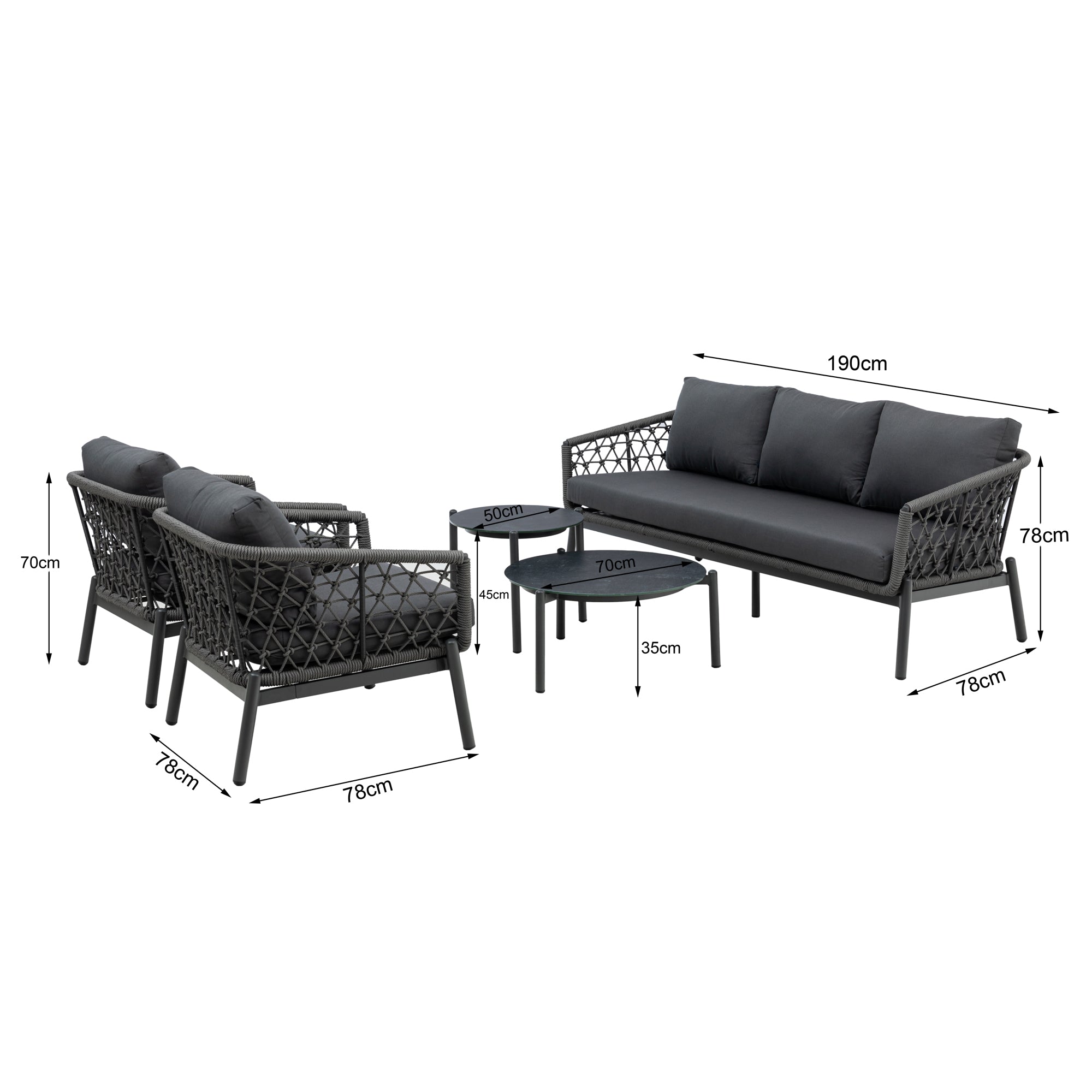 Premium Designer Lounge Set Haven / Eine Kombination aus Alu & Polyrope Cord