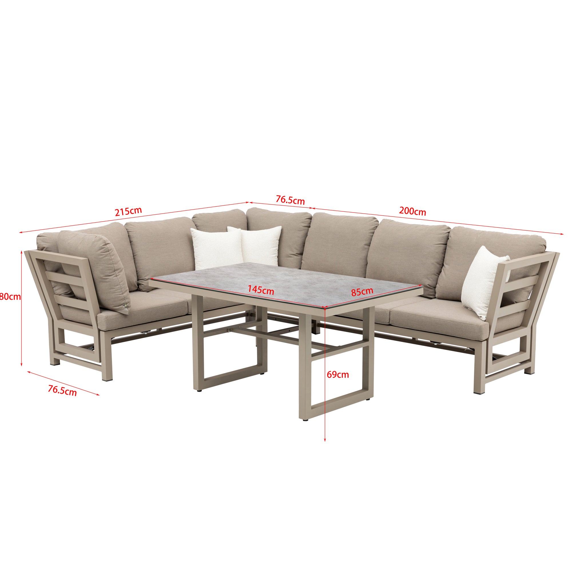 Outdoor Dining Lounge Set Dune 100% wetterfest LIKA-TEX® Bezug in Sand / de luxe Liegefunktion