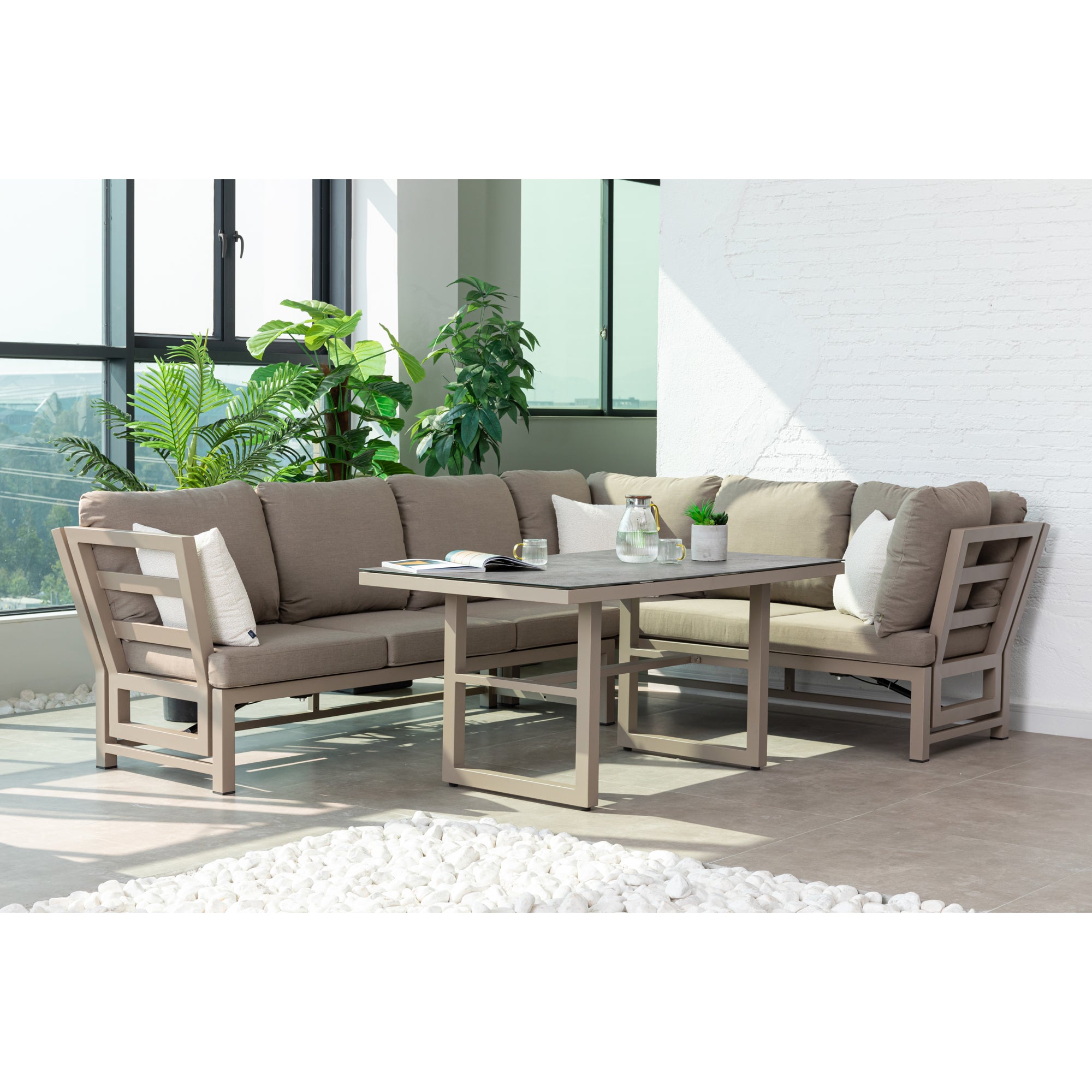 Outdoor Dining Lounge Set Dune 100% wetterfest LIKA-TEX® Bezug in Sand / de luxe Liegefunktion