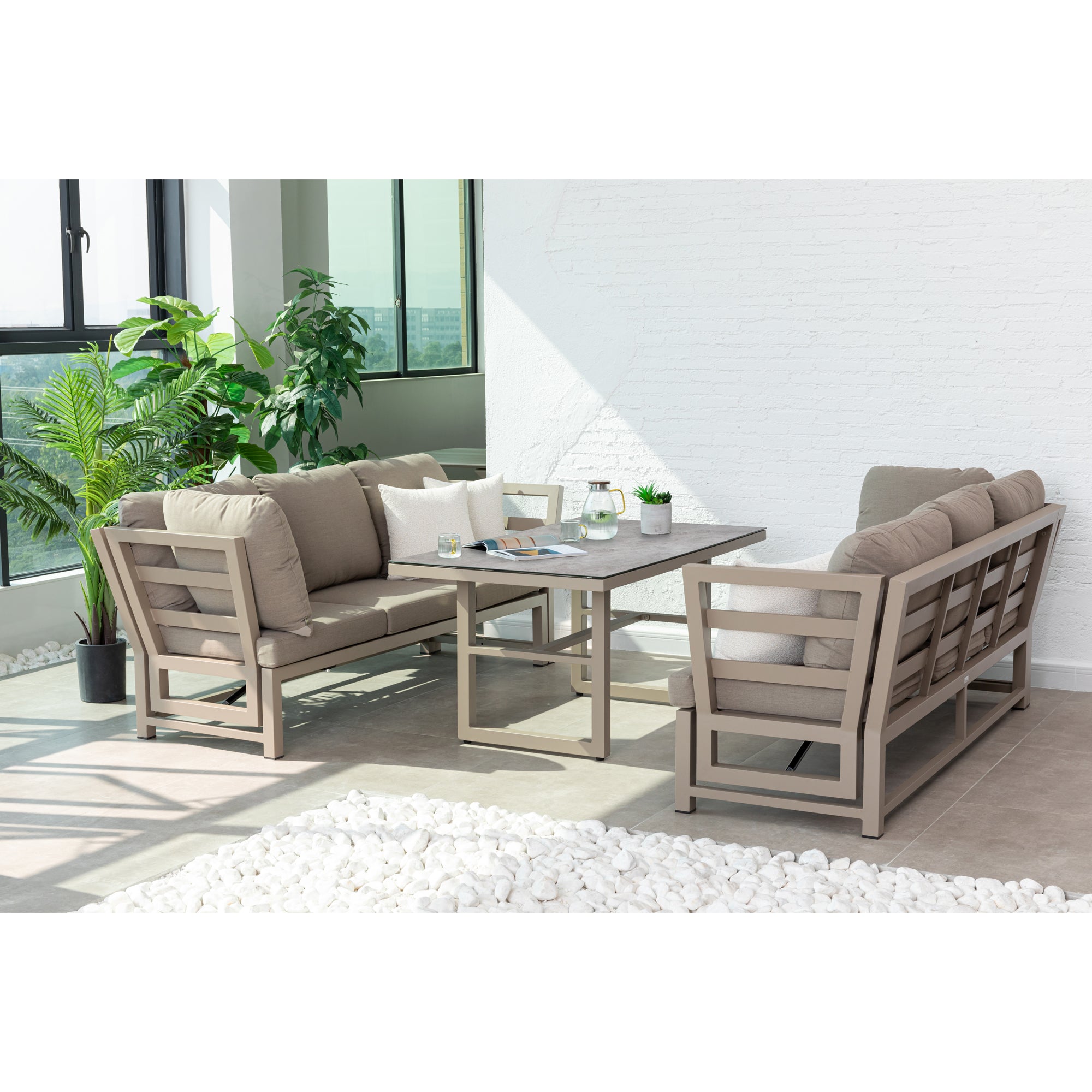 Outdoor Dining Lounge Set Dune 100% wetterfest LIKA-TEX® Bezug in Sand / de luxe Liegefunktion