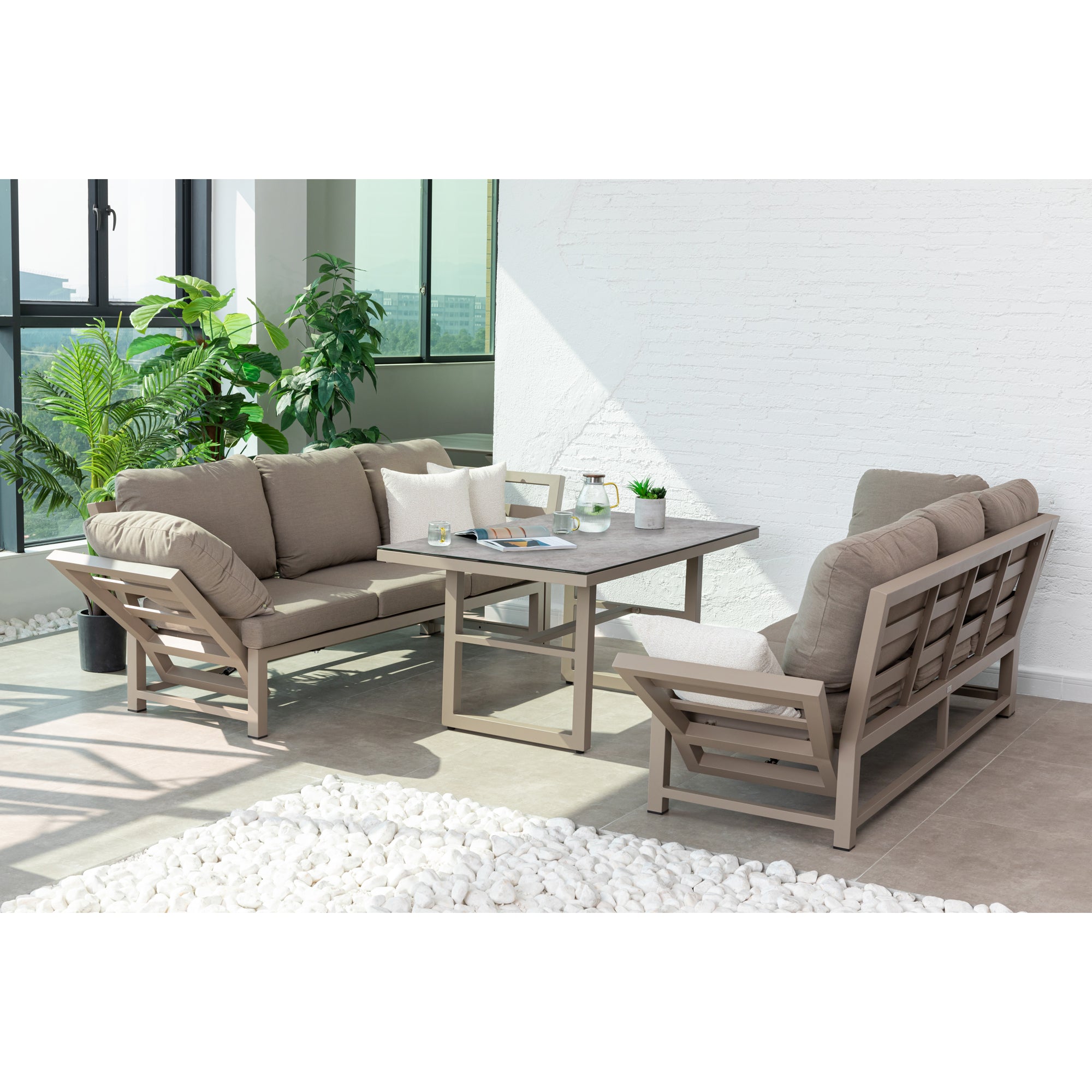 Outdoor Dining Lounge Set Dune 100% wetterfest LIKA-TEX® Bezug in Sand / de luxe Liegefunktion