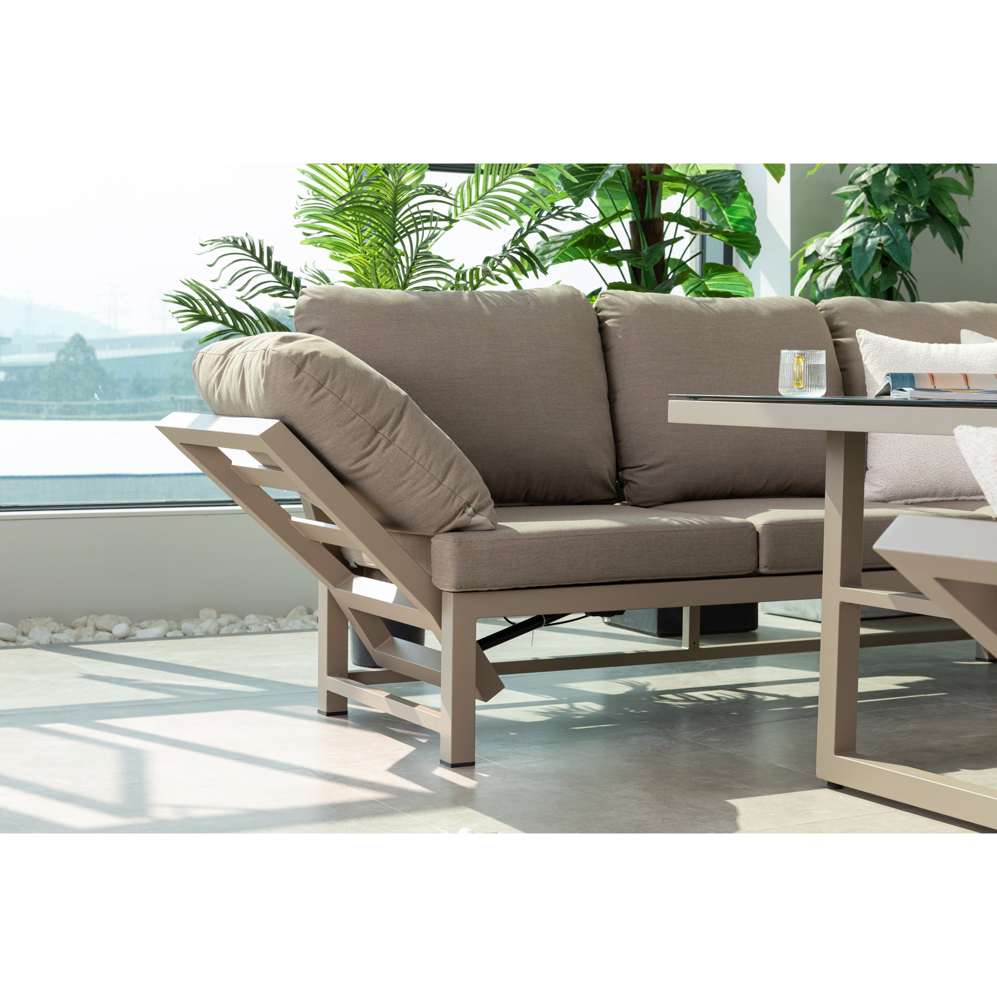 Outdoor Dining Lounge Set Dune 100% wetterfest LIKA-TEX® Bezug in Sand / de luxe Liegefunktion