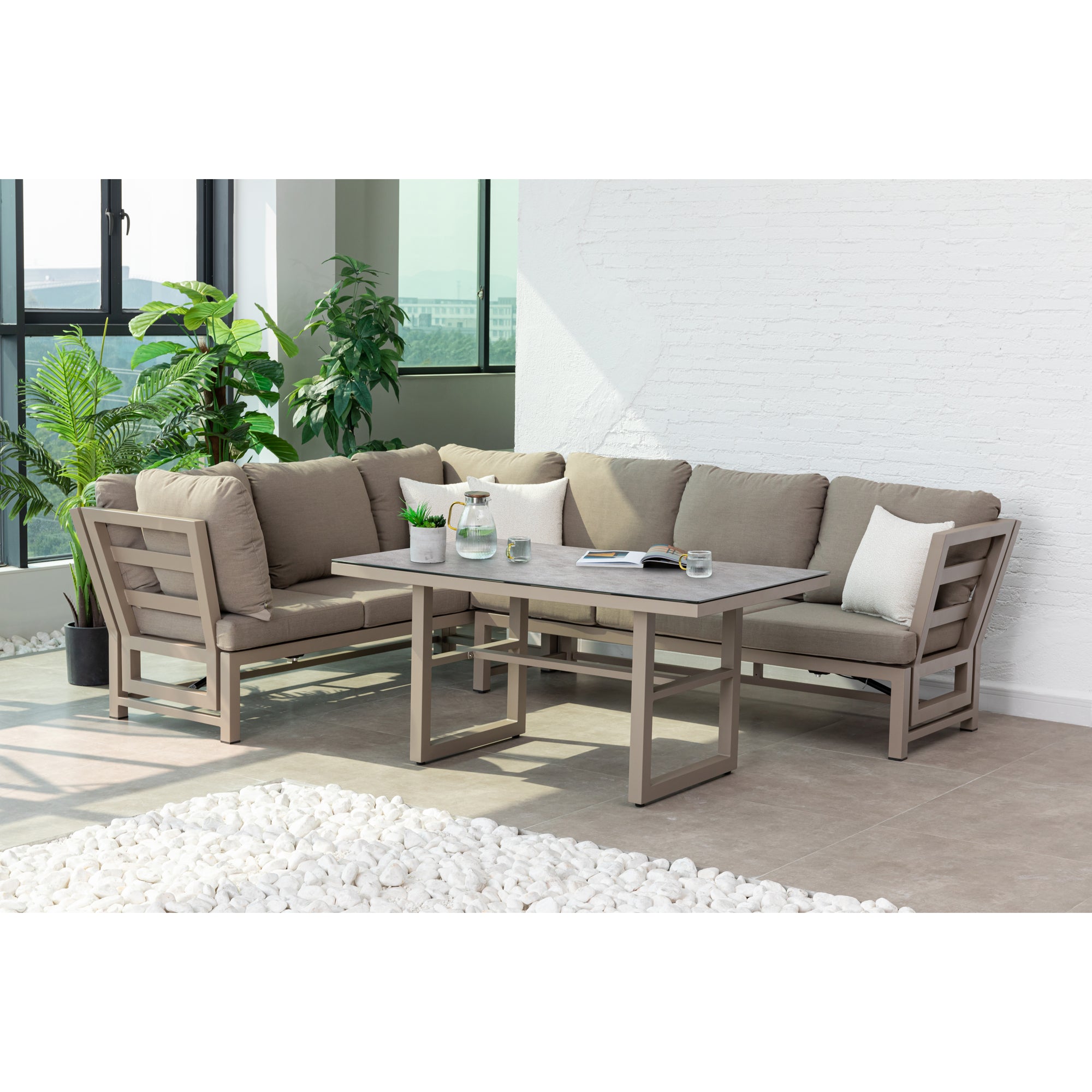 Outdoor Dining Lounge Set Dune 100% wetterfest LIKA-TEX® Bezug in Sand / de luxe Liegefunktion