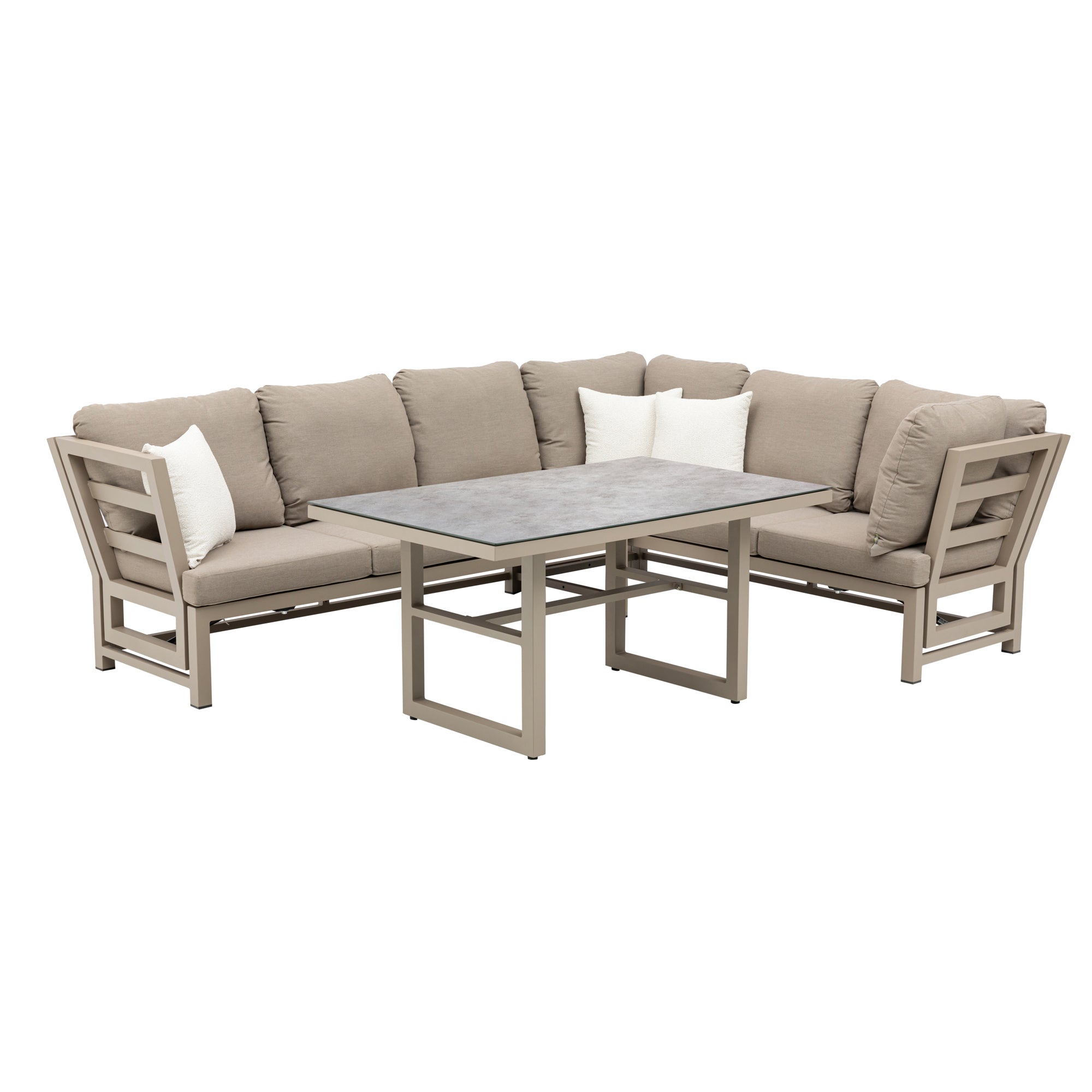 Outdoor Dining Lounge Set Dune 100% wetterfest LIKA-TEX® Bezug in Sand / de luxe Liegefunktion