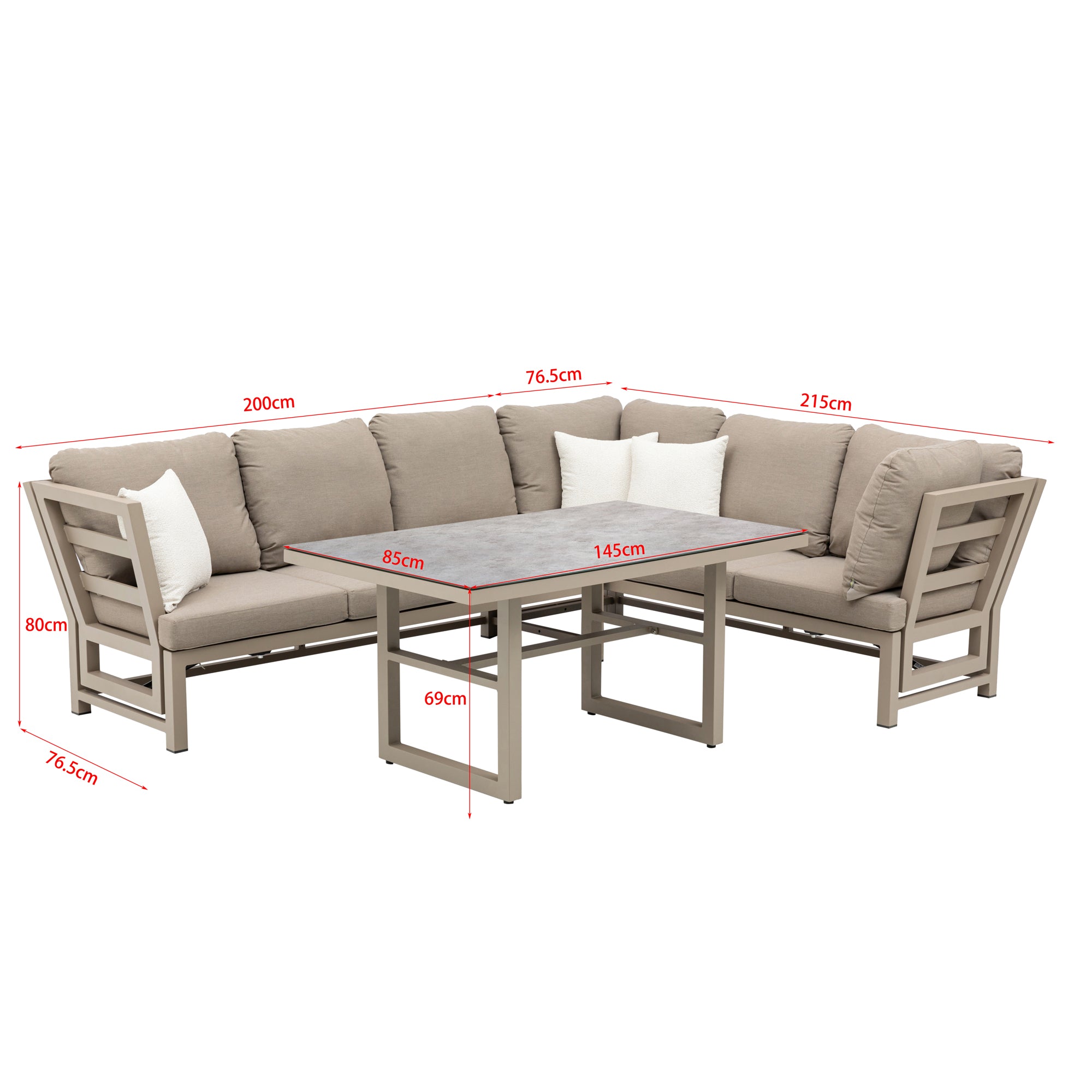 Outdoor Dining Lounge Set Dune 100% wetterfest LIKA-TEX® Bezug in Sand / de luxe Liegefunktion