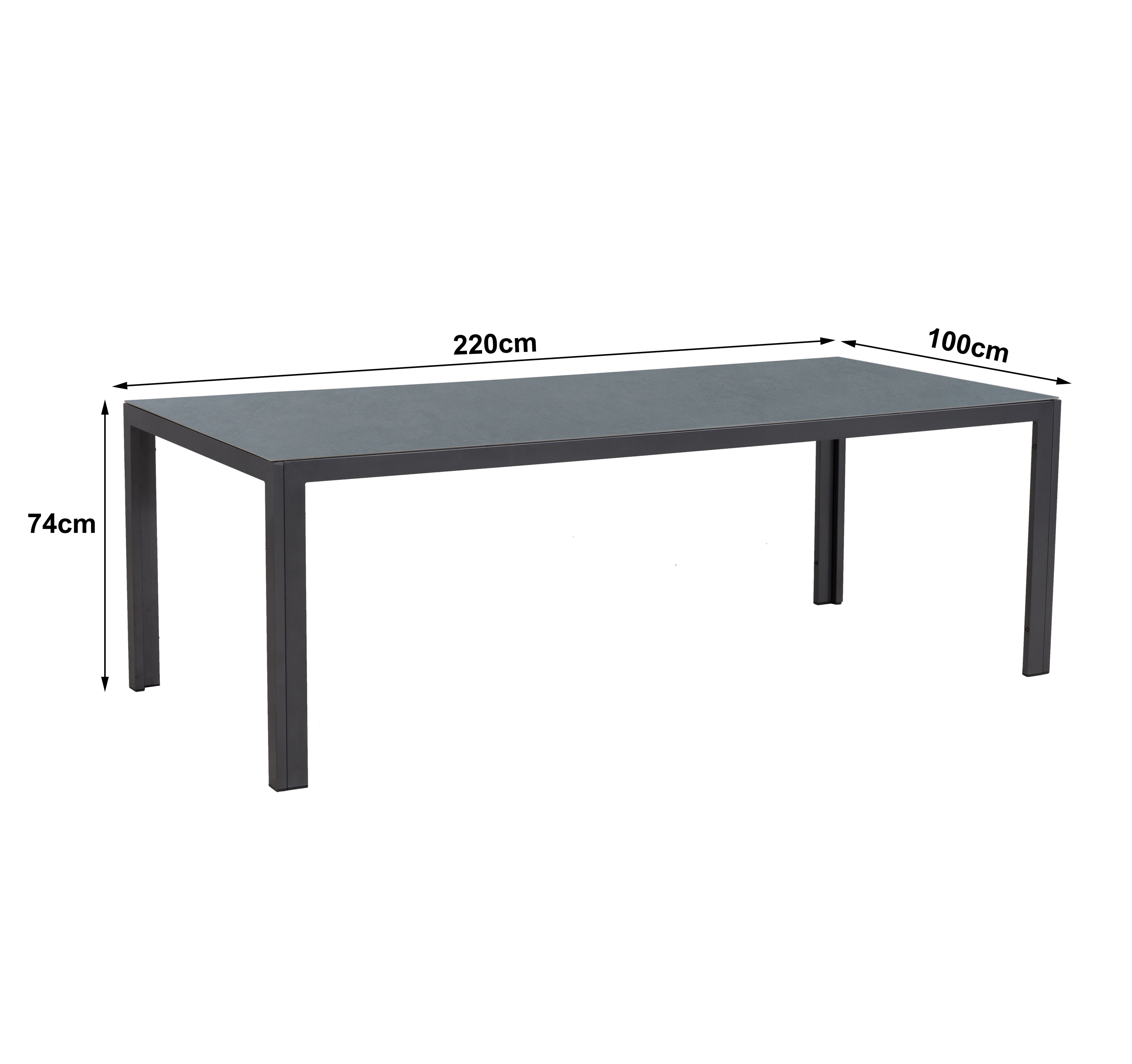 ☀️Summer Deal !☀️ Aluminium Dining Tisch Luna Stellar 220 x 100 x 74cm grau / Dekorglas Tischplatte