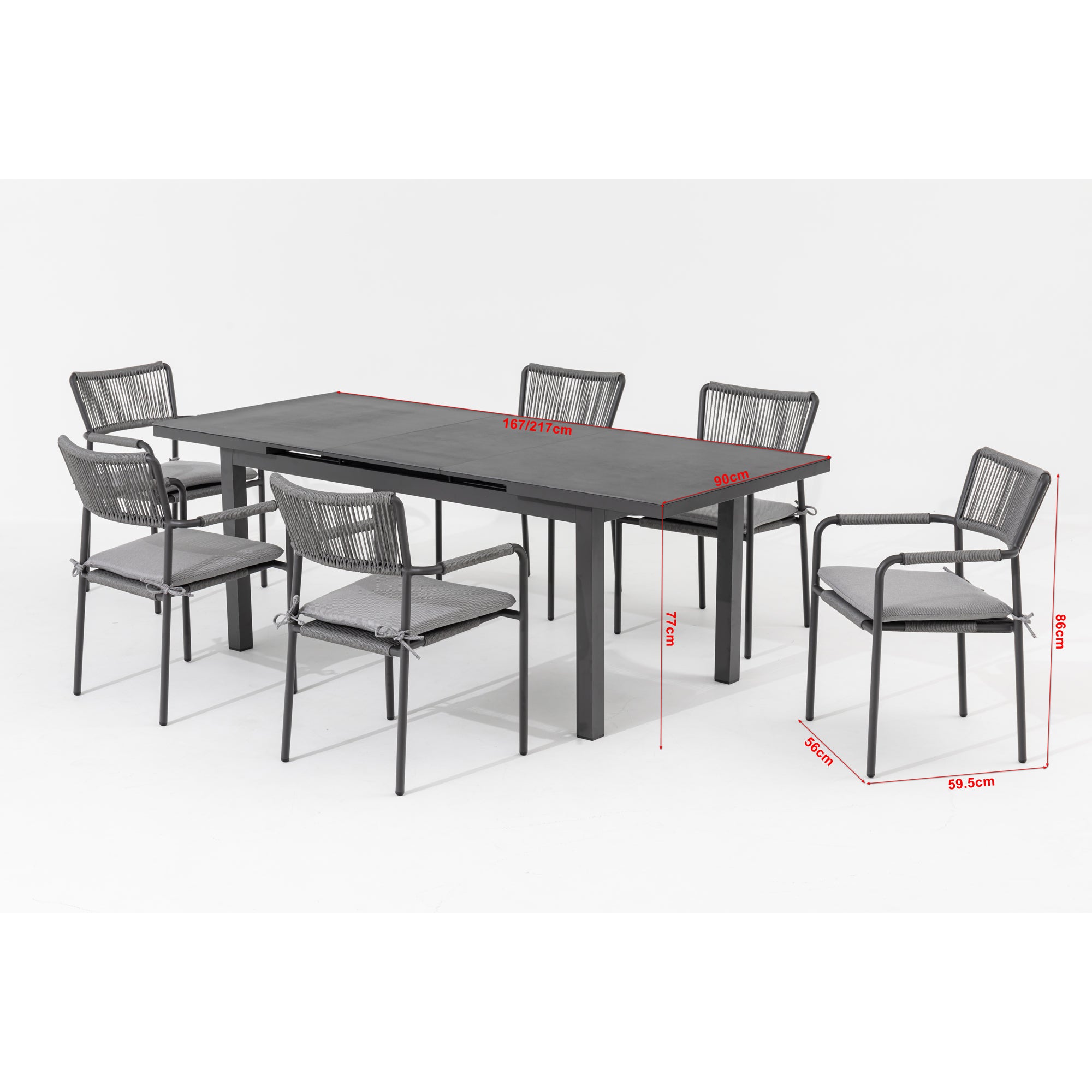 Premium! Essgruppe Madri Nero / Kombination aus: Stapelsessel & Sintered Stone Ausziehtisch