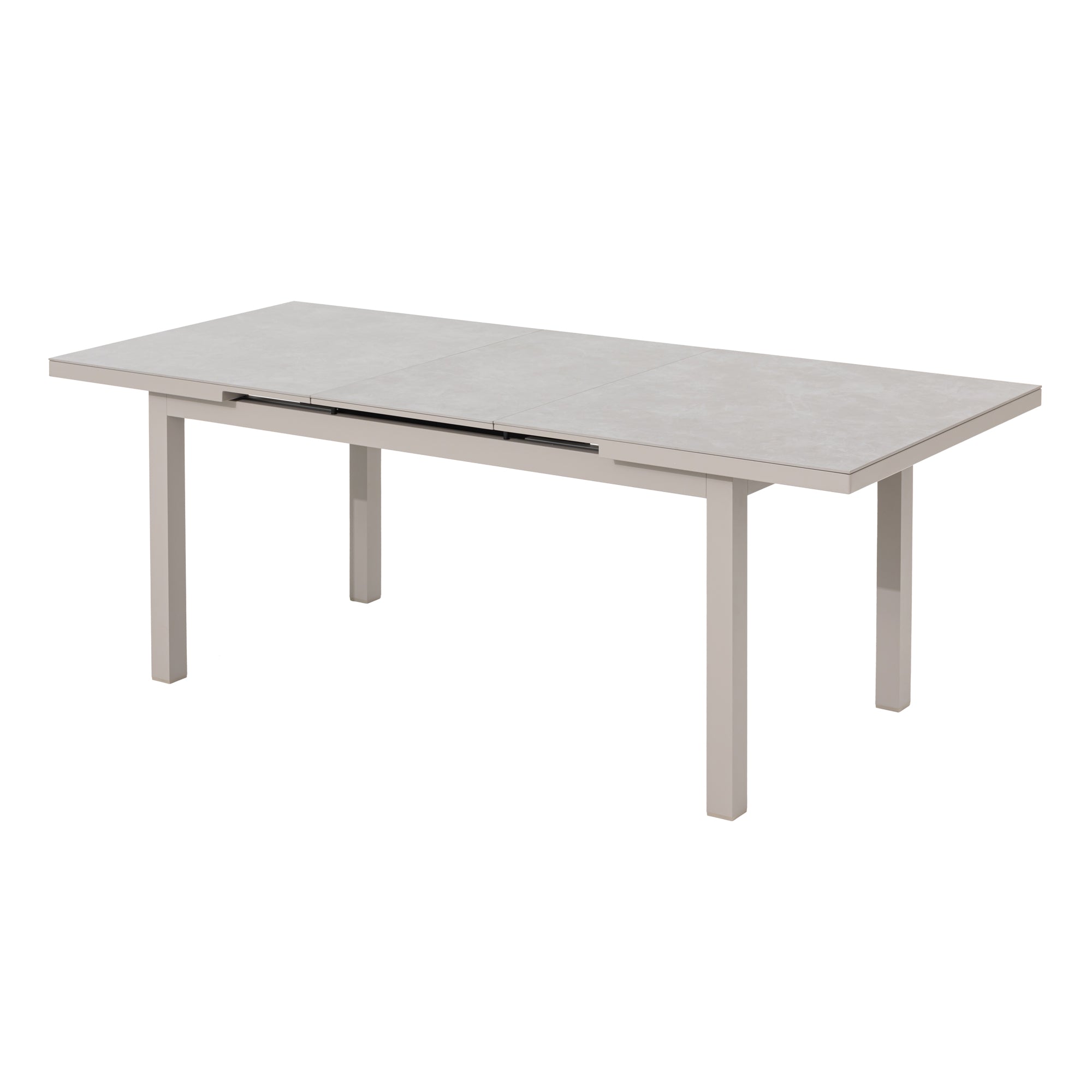 Premium Dining Ausziehtisch Madri Aluminium Gestell kombiniert mit einer Sintered Stone Tischplatte