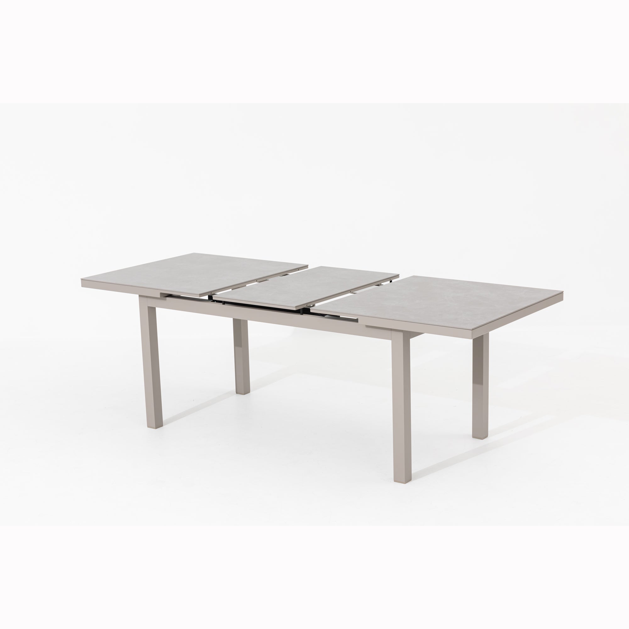 7 tlg. Aluminium Essgruppe Ausziehtisch Madri + Avantage, bestehend aus: Ausziehtisch Madri + 6x Klappsessel Avantage creme beige / moon