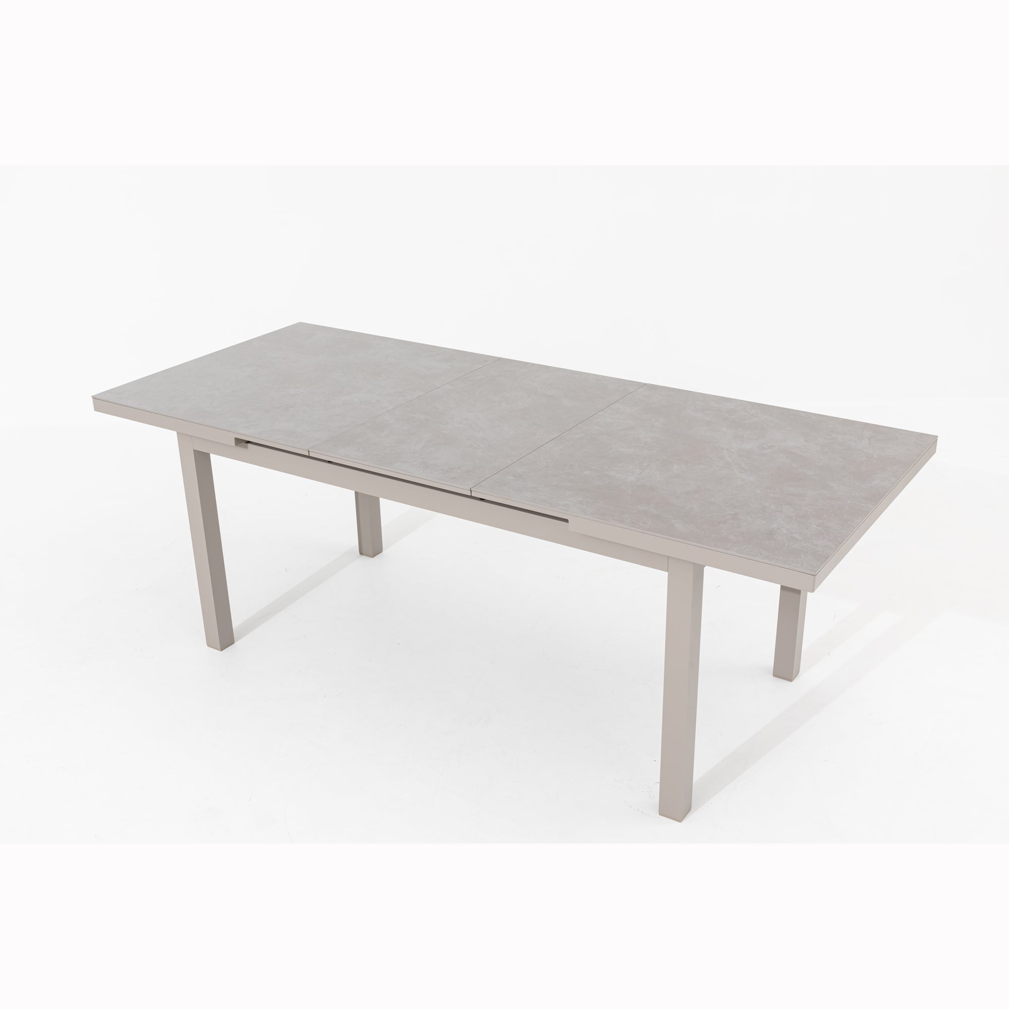 7 tlg. Aluminium Essgruppe Ausziehtisch Madri + Avantage, bestehend aus: Ausziehtisch Madri + 6x Klappsessel Avantage creme beige / moon