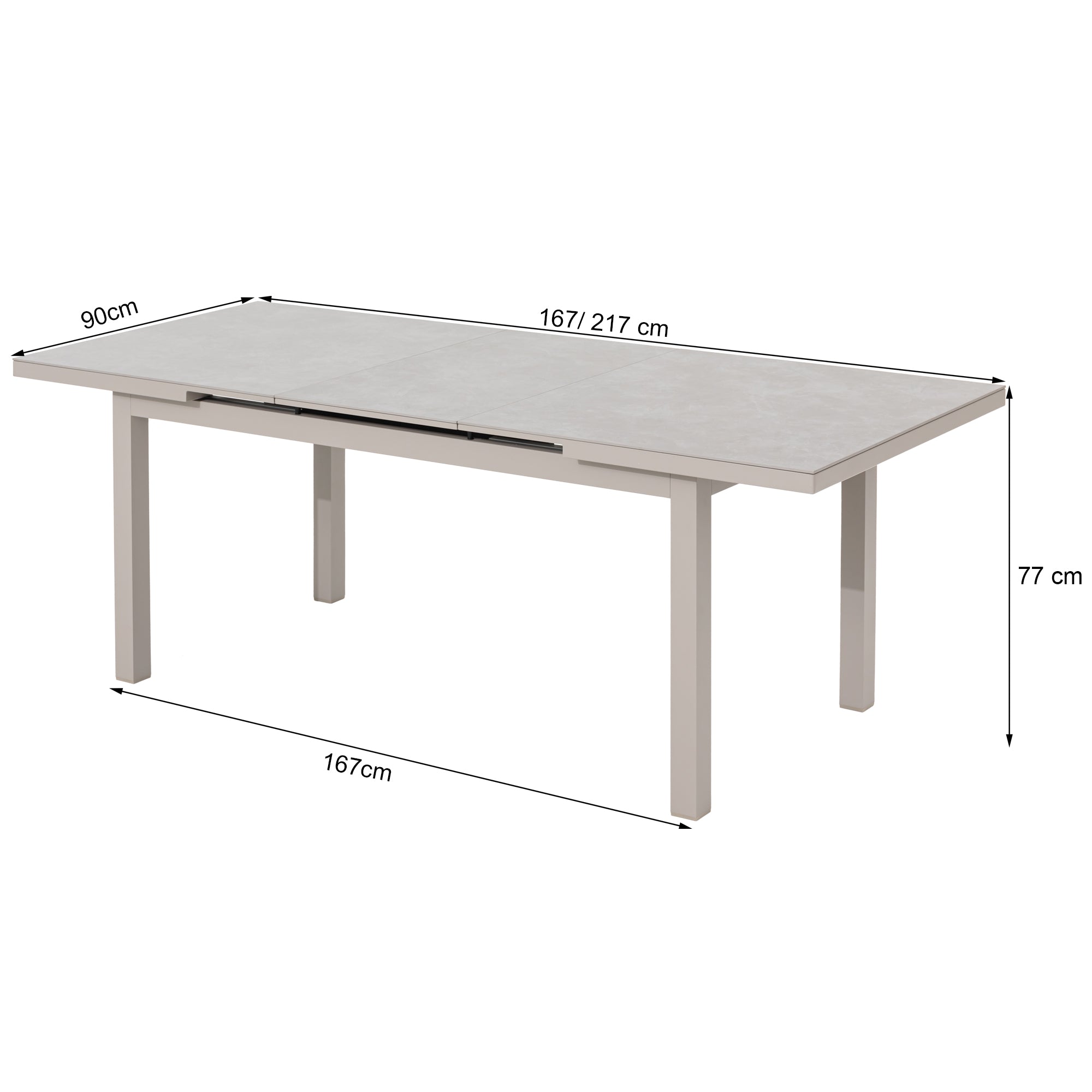 7 tlg. Aluminium Essgruppe Ausziehtisch Madri + Avantage, bestehend aus: Ausziehtisch Madri + 6x Klappsessel Avantage creme beige / moon