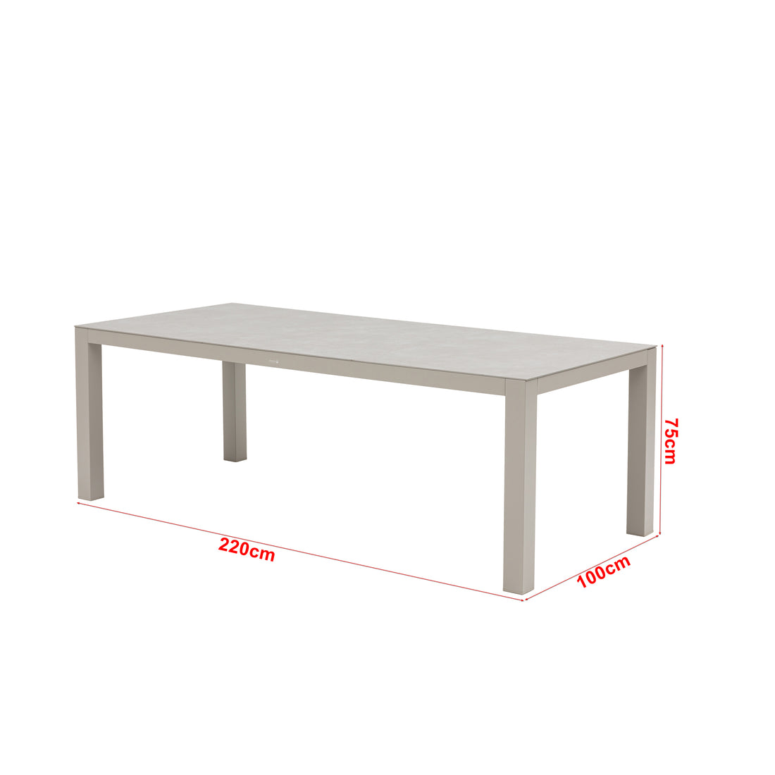 Premium Tisch Madri 220 x 100 x 75cm / Aluminium Gestell kombiniert mit einer Sintered Stone Tischplatte